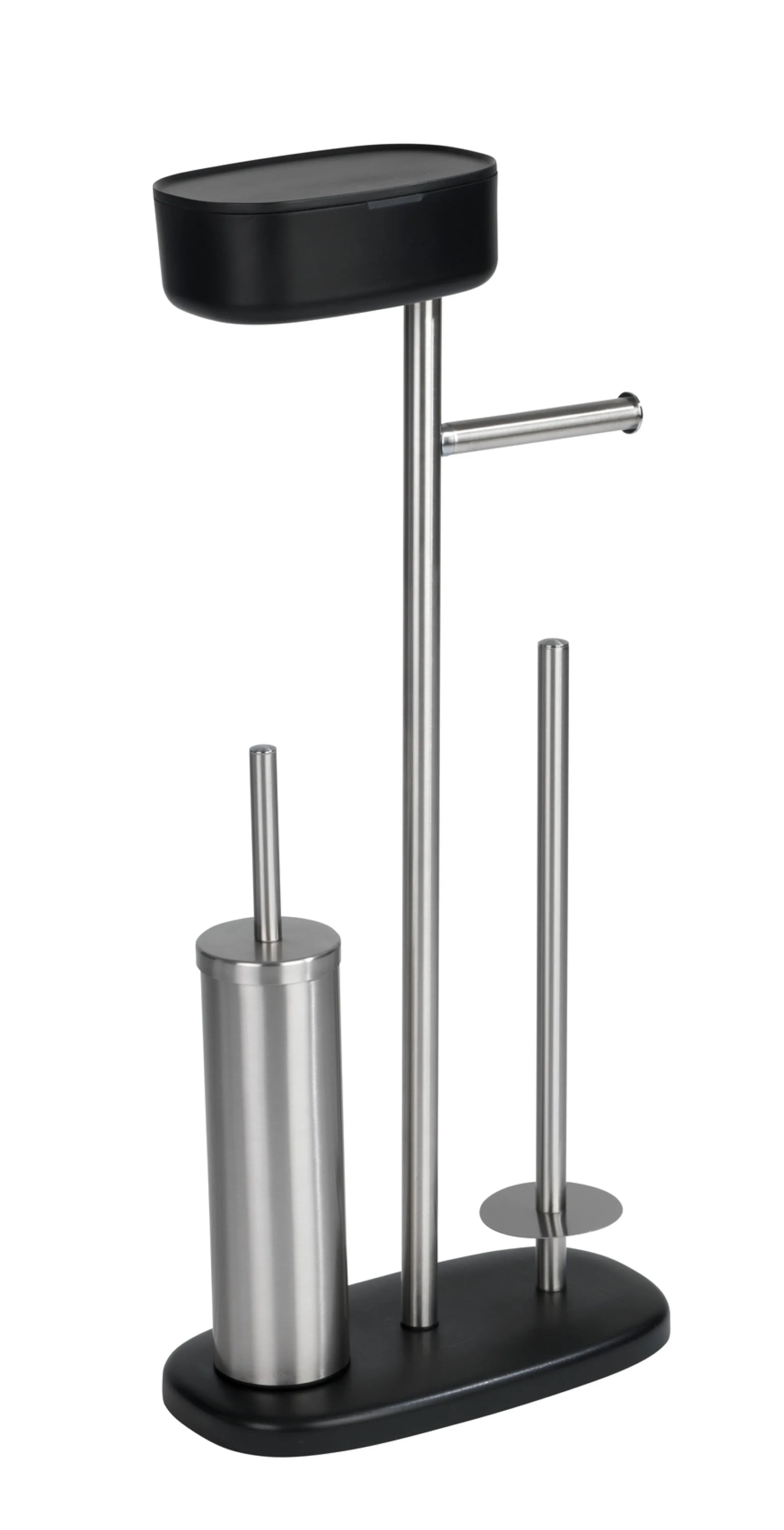 WENKO RIVAZZA WC-Garnitur, Schwarz/Silber, mit Toilettenpapierhalter, Bevorrater und Ablage, stehend