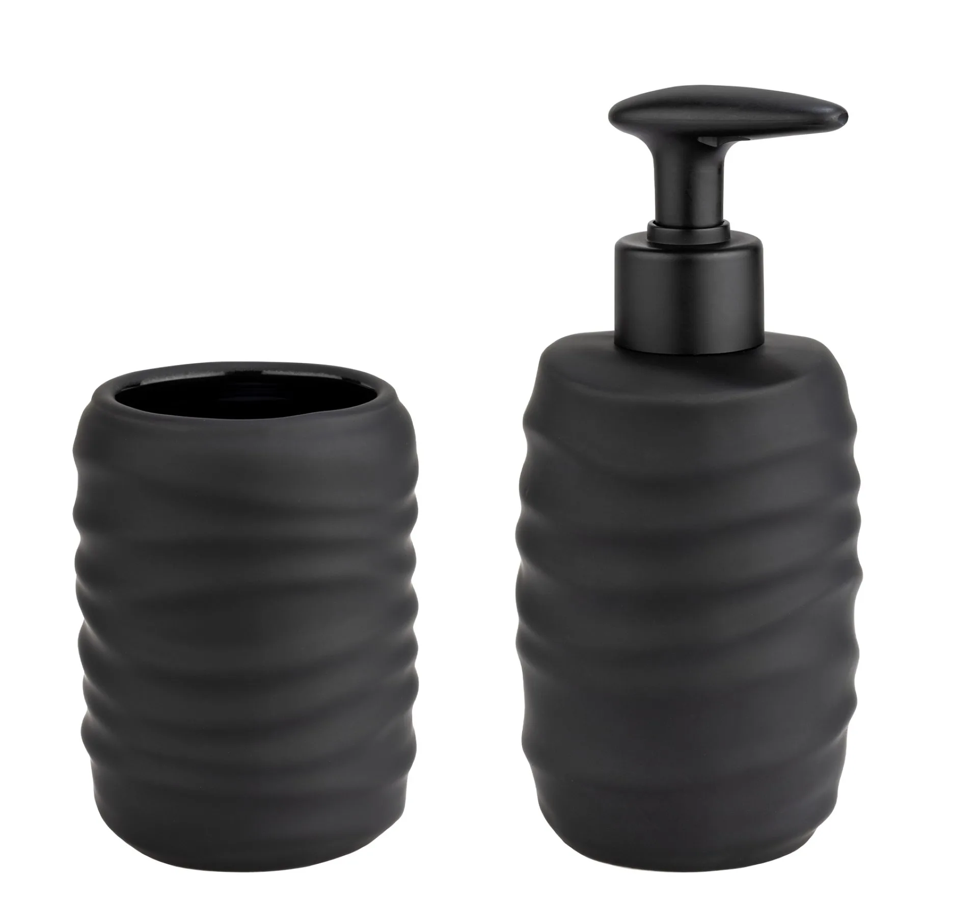 WENKO ILLANA Accessoire Set, Schwarz, Zahnputzbecher, Seifenspender, Keramik