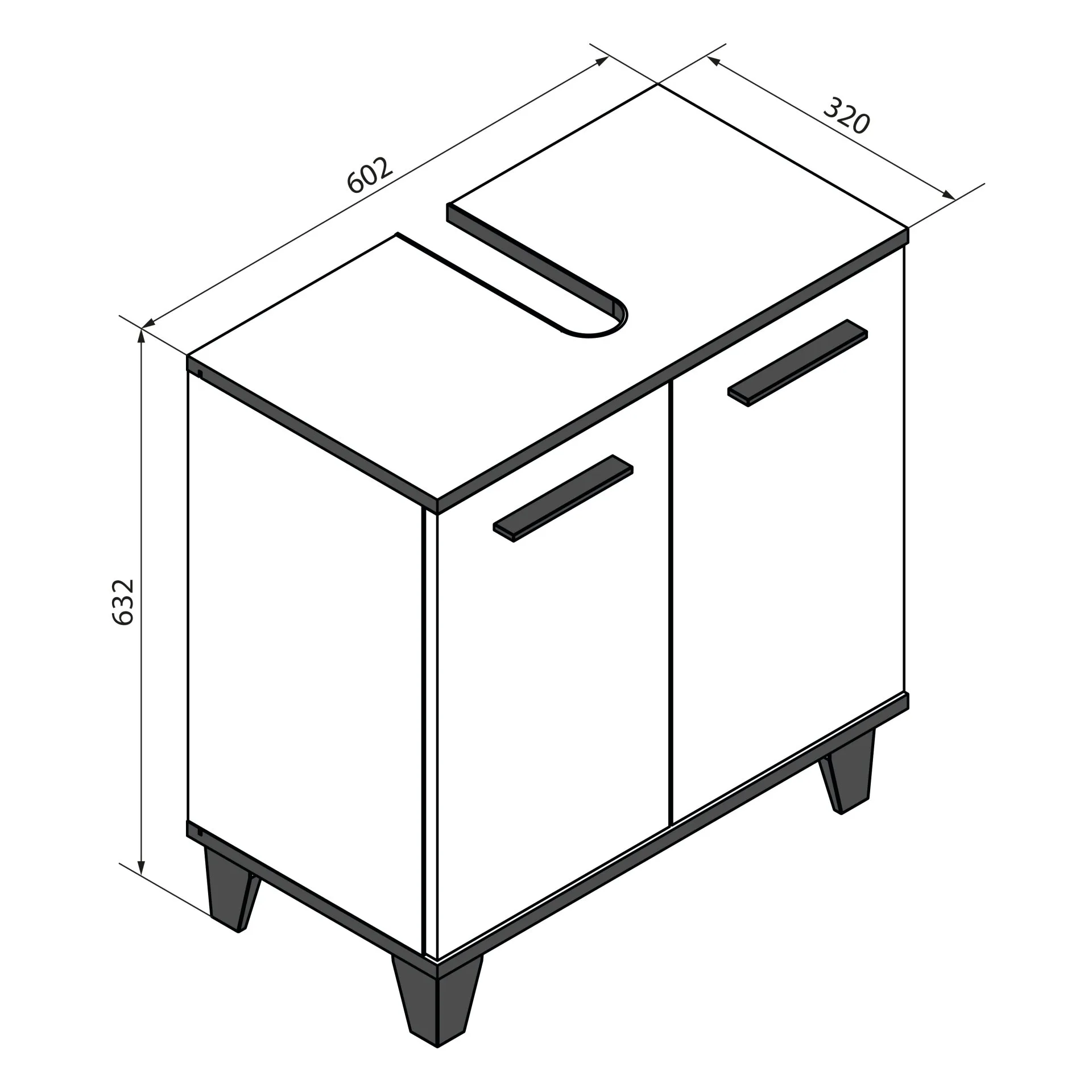 FACKELMANN TE-A Waschbeckenunterschrank 60 cm breit, Weiß, mit Füßen
