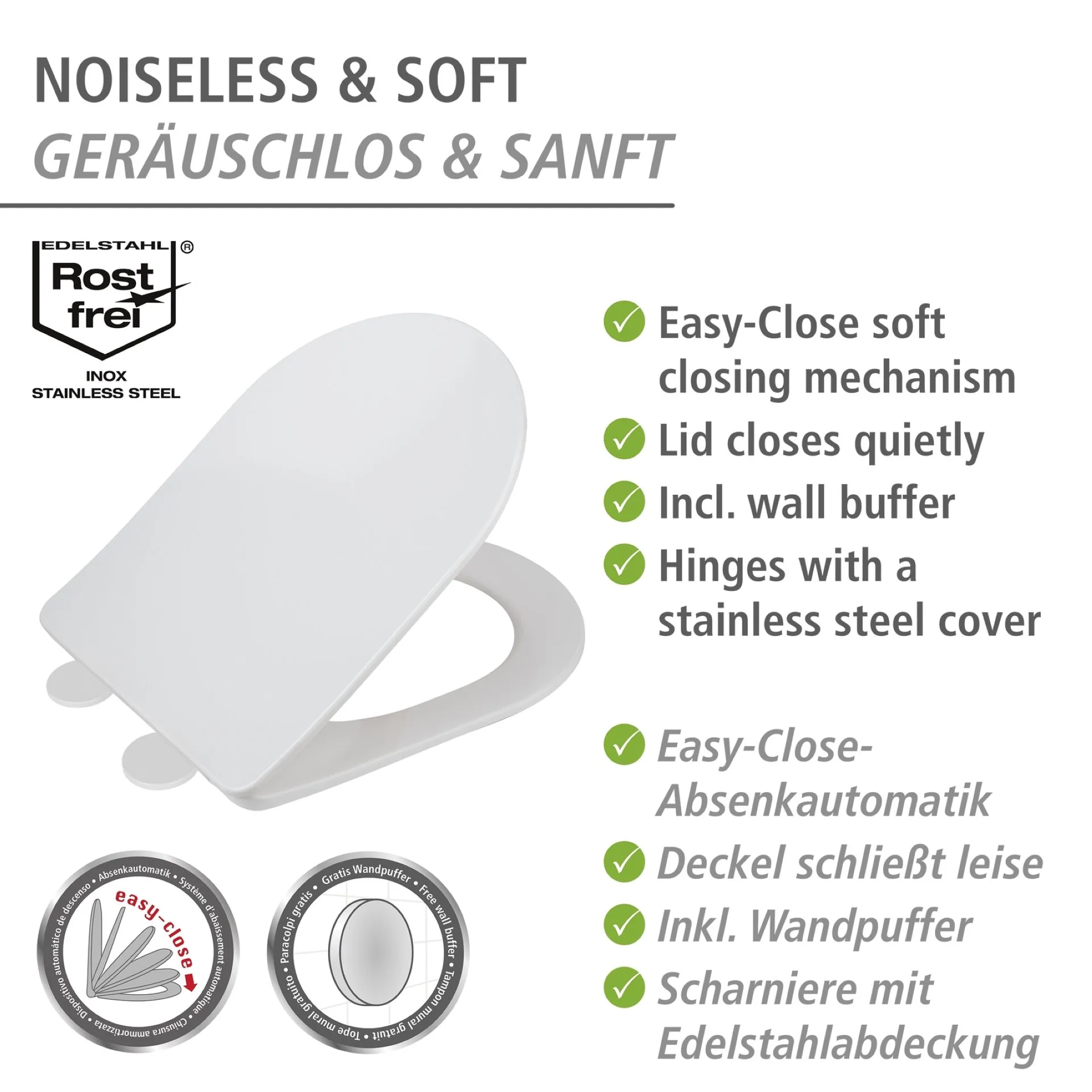 WENKO GALATI WC-Sitz, Grau matt, mit Absenkautomatik, Soft-Touch-Effekt
