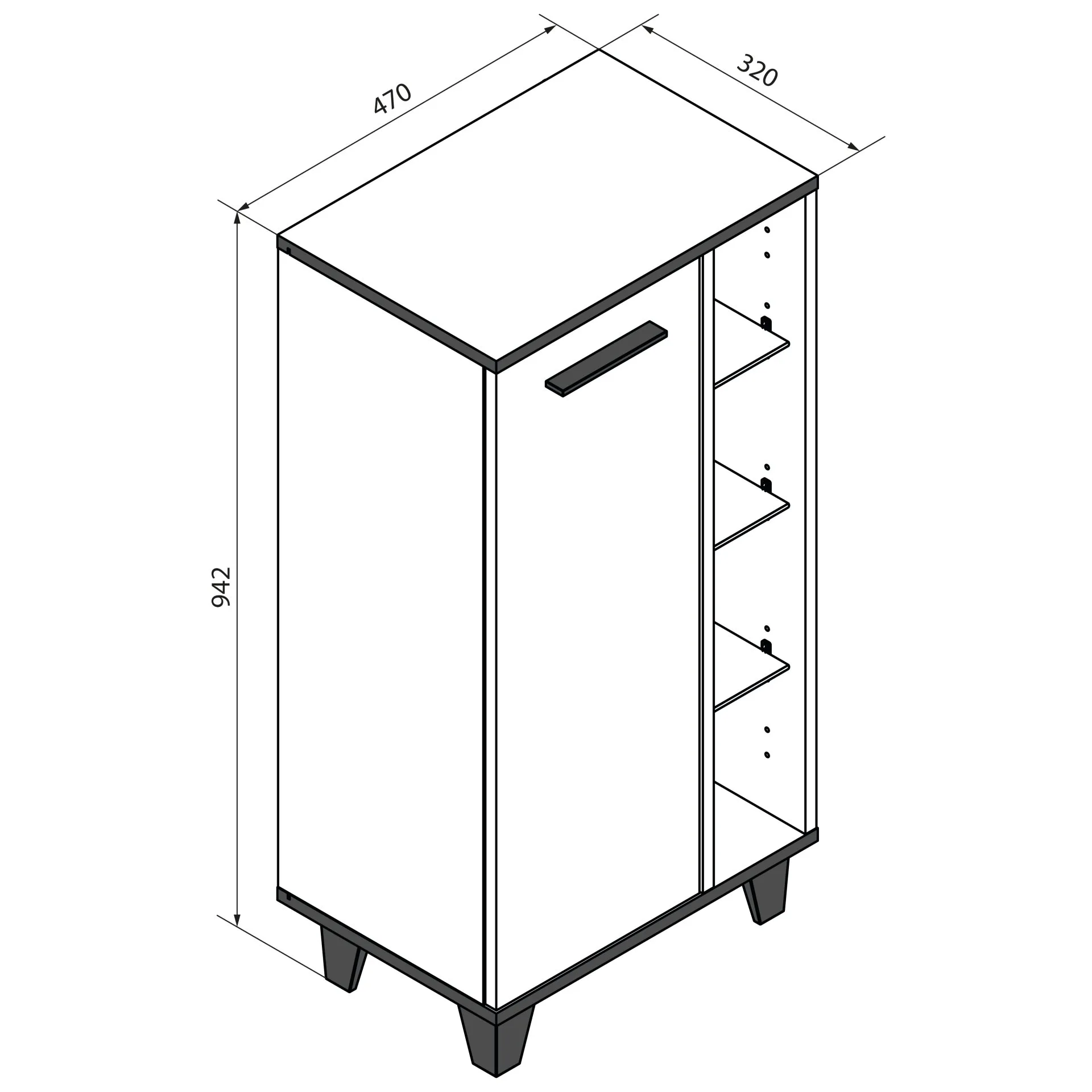 FACKELMANN TE-A Midischrank 47 cm breit, Weiß, mit Füßen