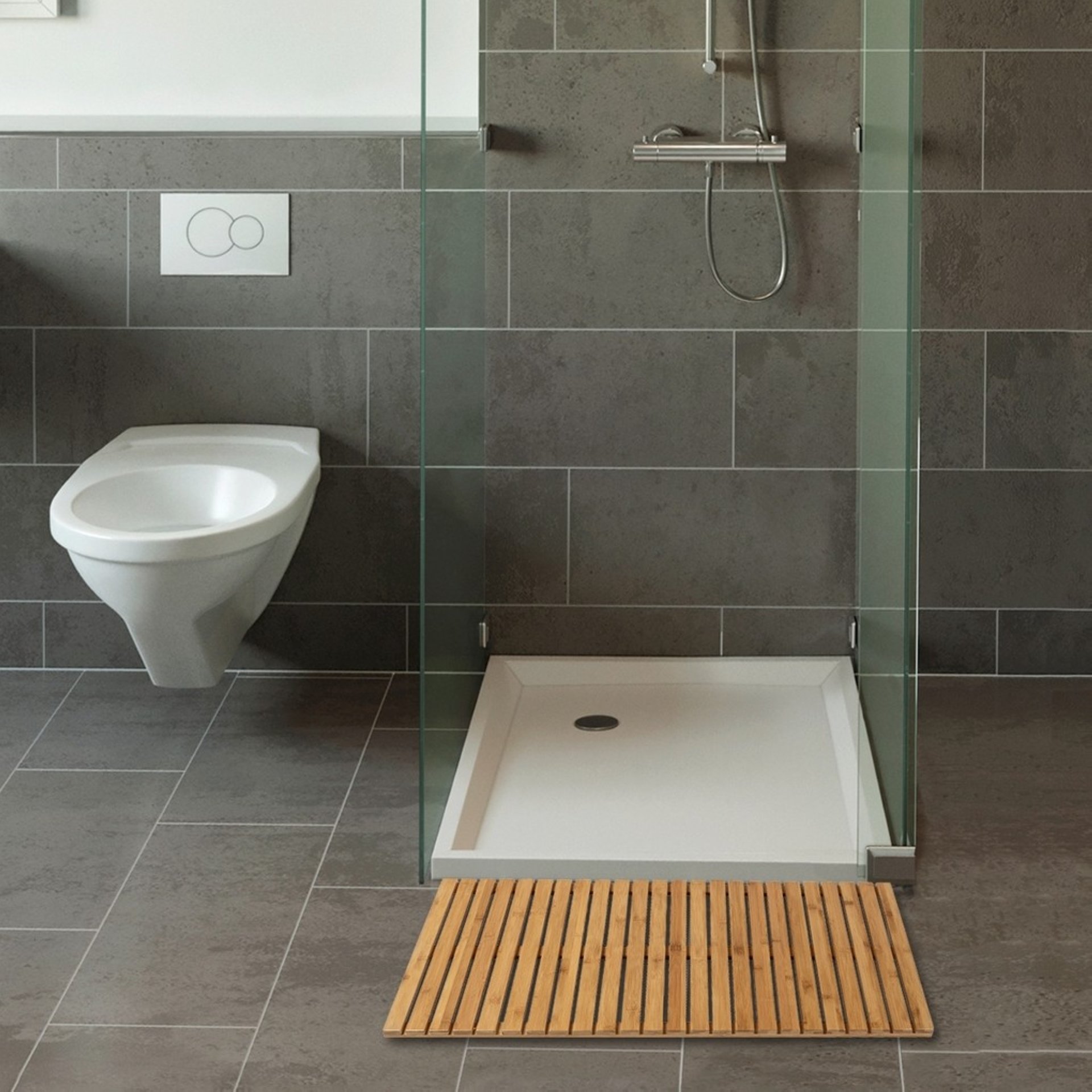 WENKO INDOOR&OUTDOOR Badematte 100 x 50 cm, Braun, aus Bambus