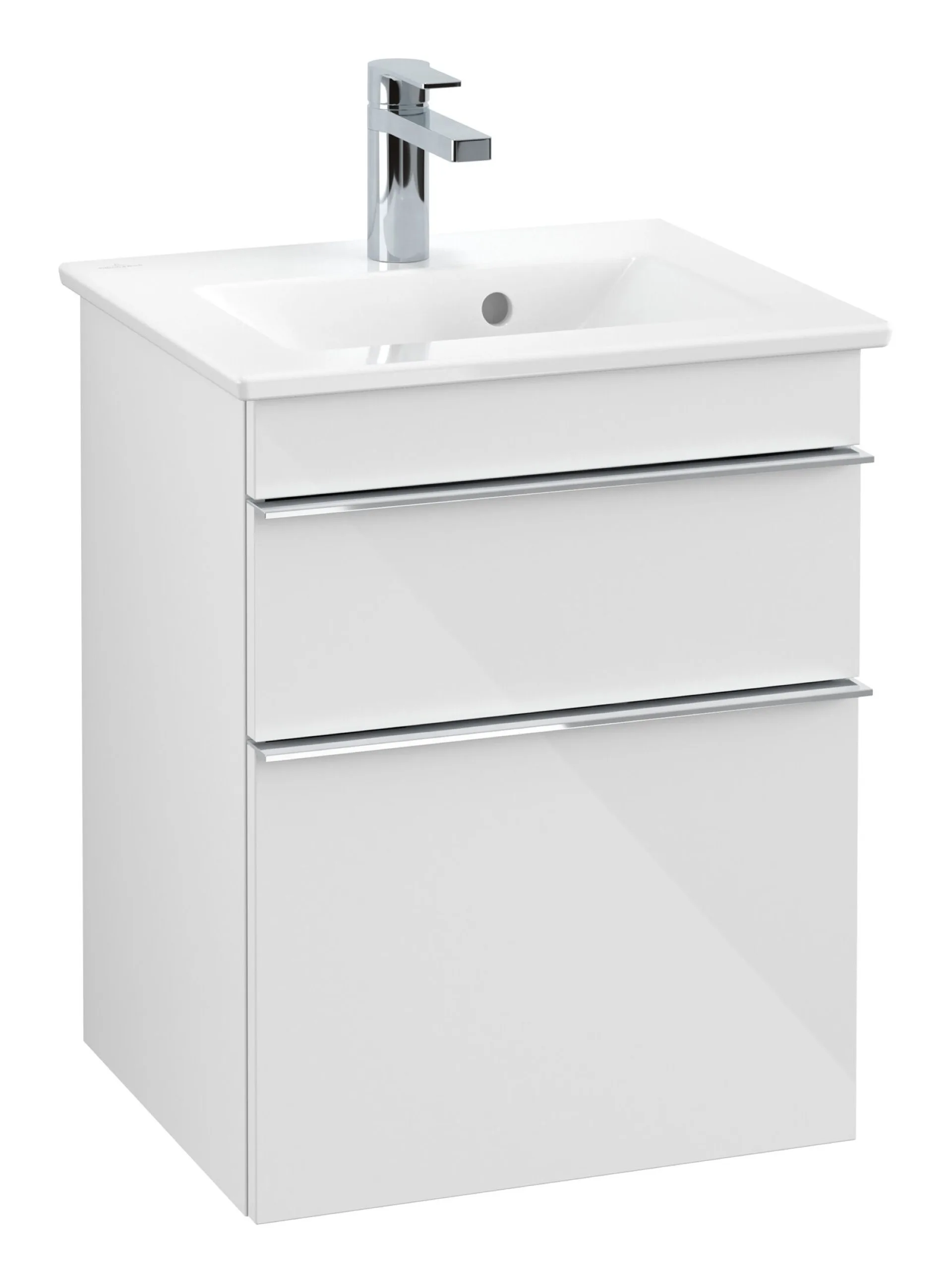VILLEROY & BOCH VENTICELLO Waschbeckenunterschrank 46 cm breit, Weiß, Griff Chrom, 2 Schubladen