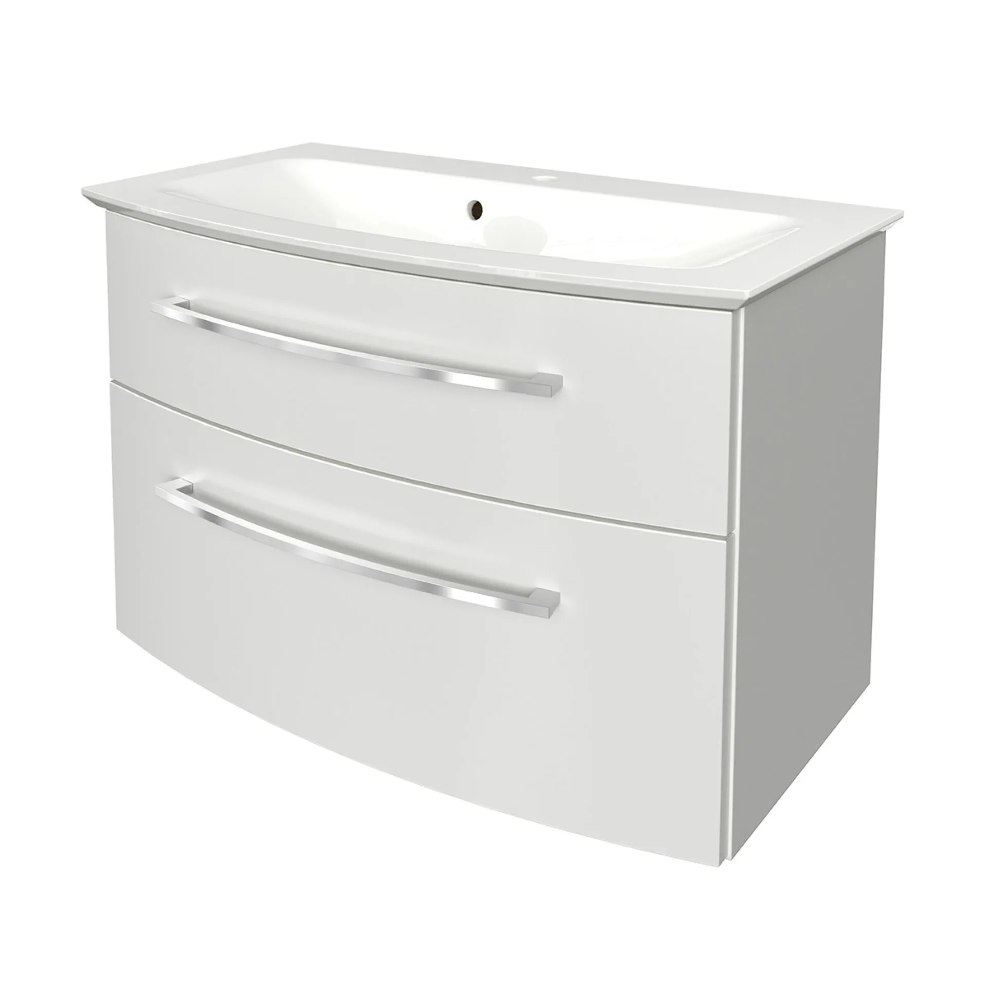 FACKELMANN B.STYLE Waschbecken mit Unterschrank 83 cm breit, Weiß, Waschbecken Gussmarmor Weiß