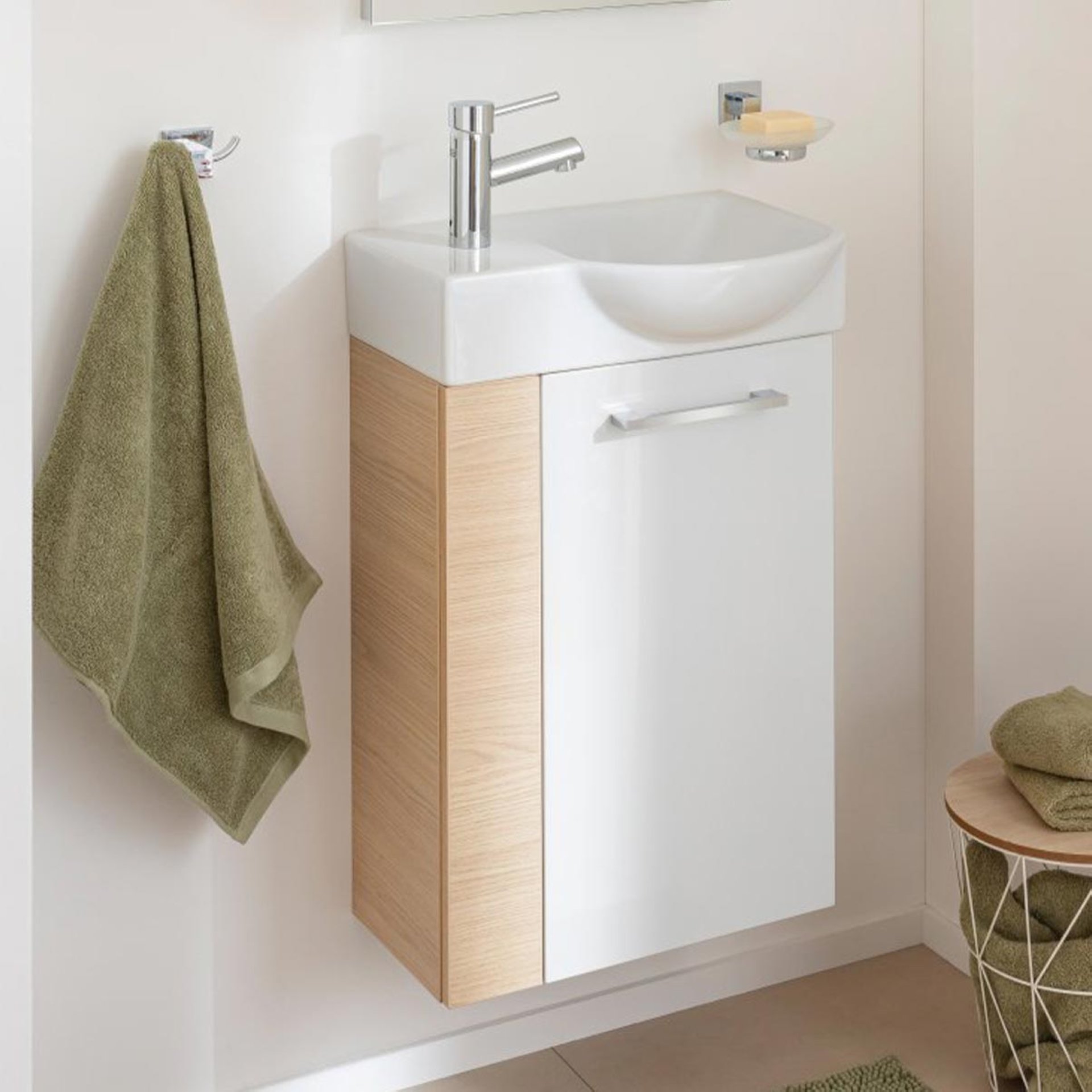 Fackelmann SBC B. STYLE Waschbeckenunterschrank 45 cm, Braun hell/Weiß, rechts