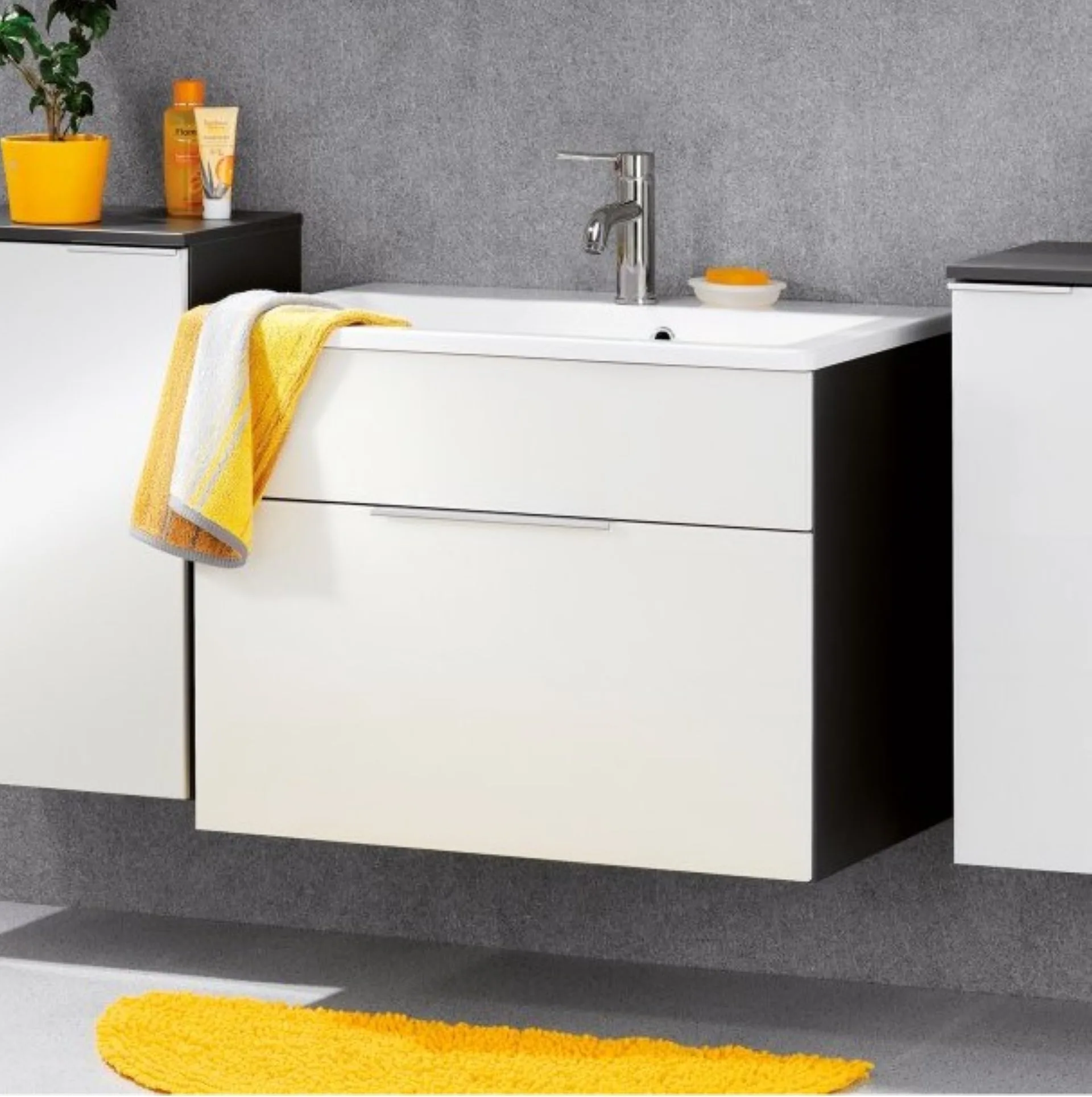 FACKELMANN KARA Waschbeckenunterschrank 80 cm breit, Weiß/Anthrazit, 1 Schublade