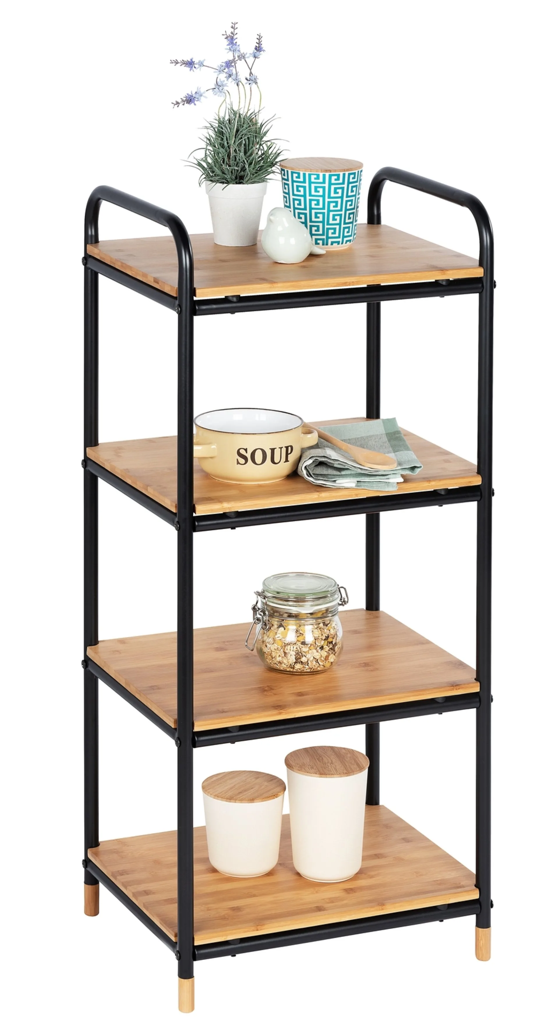WENKO LOFT Badregal, Braun/Schwarz, mit 4 Etagen, Bambus