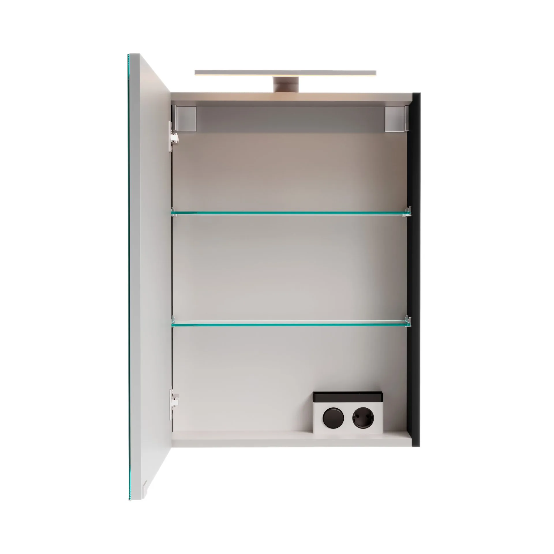 FACKELMANN SBC B.PARIS Gäste WC Spiegelschrank 50 cm breit, Schwarz matt, Türanschlag links + Aufsatzleuchte