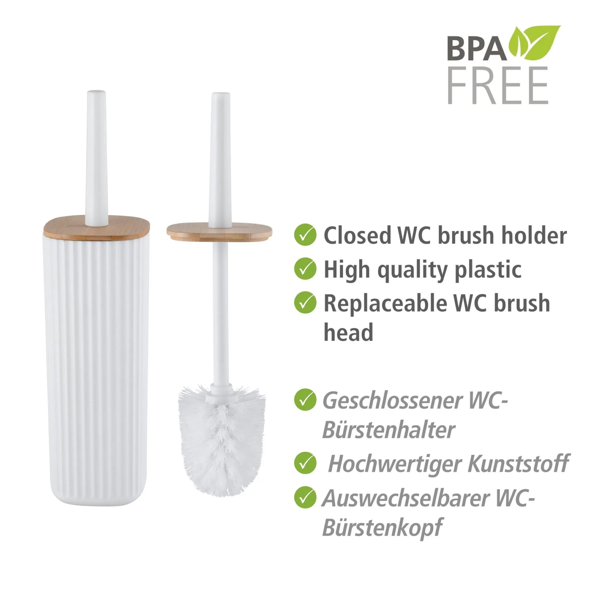 WENKO ROTELLO WC-Garnitur, Weiß/Braun, mit Bambusdeckel