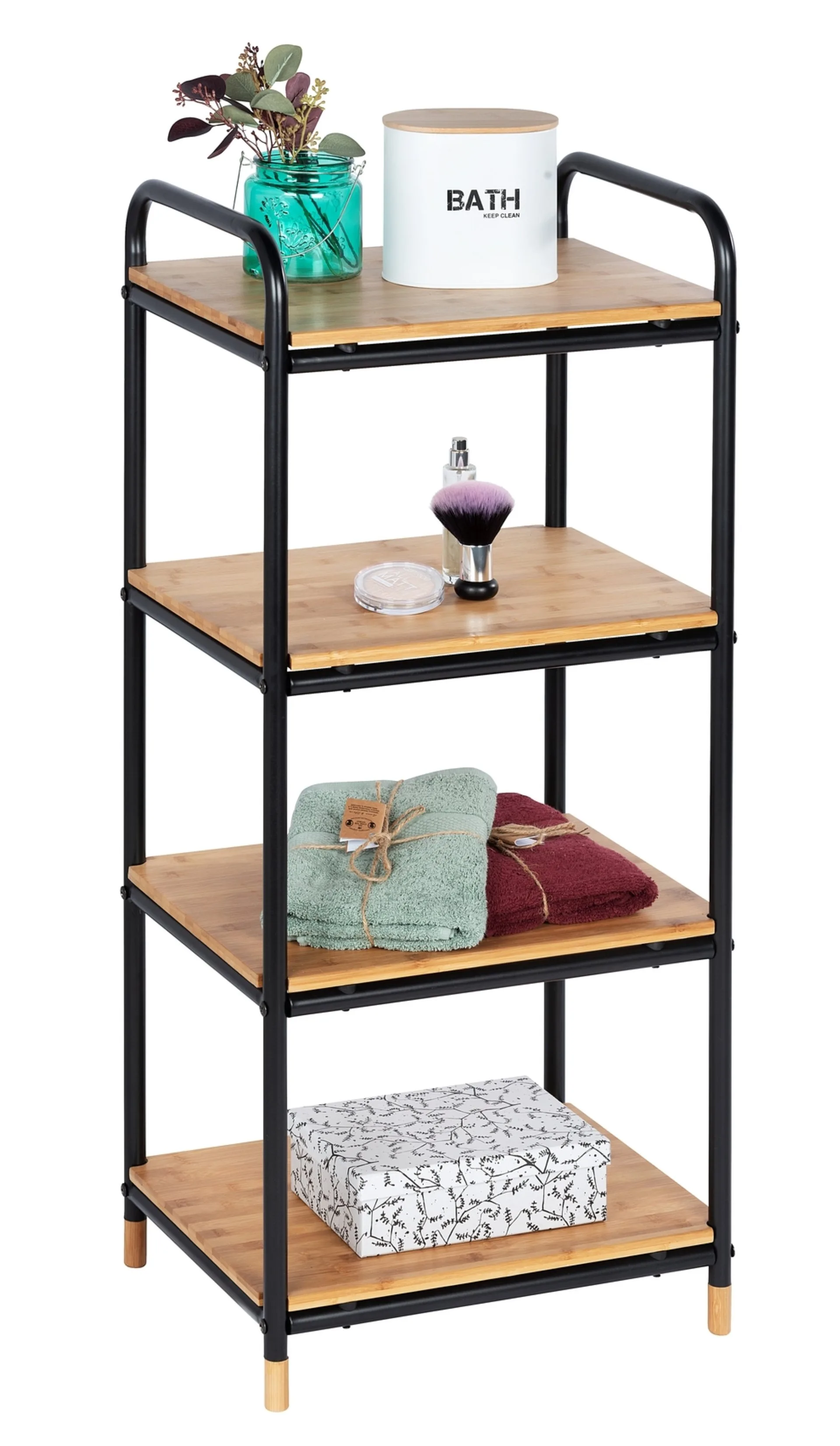 WENKO LOFT Badregal, Braun/Schwarz, mit 4 Etagen, Bambus