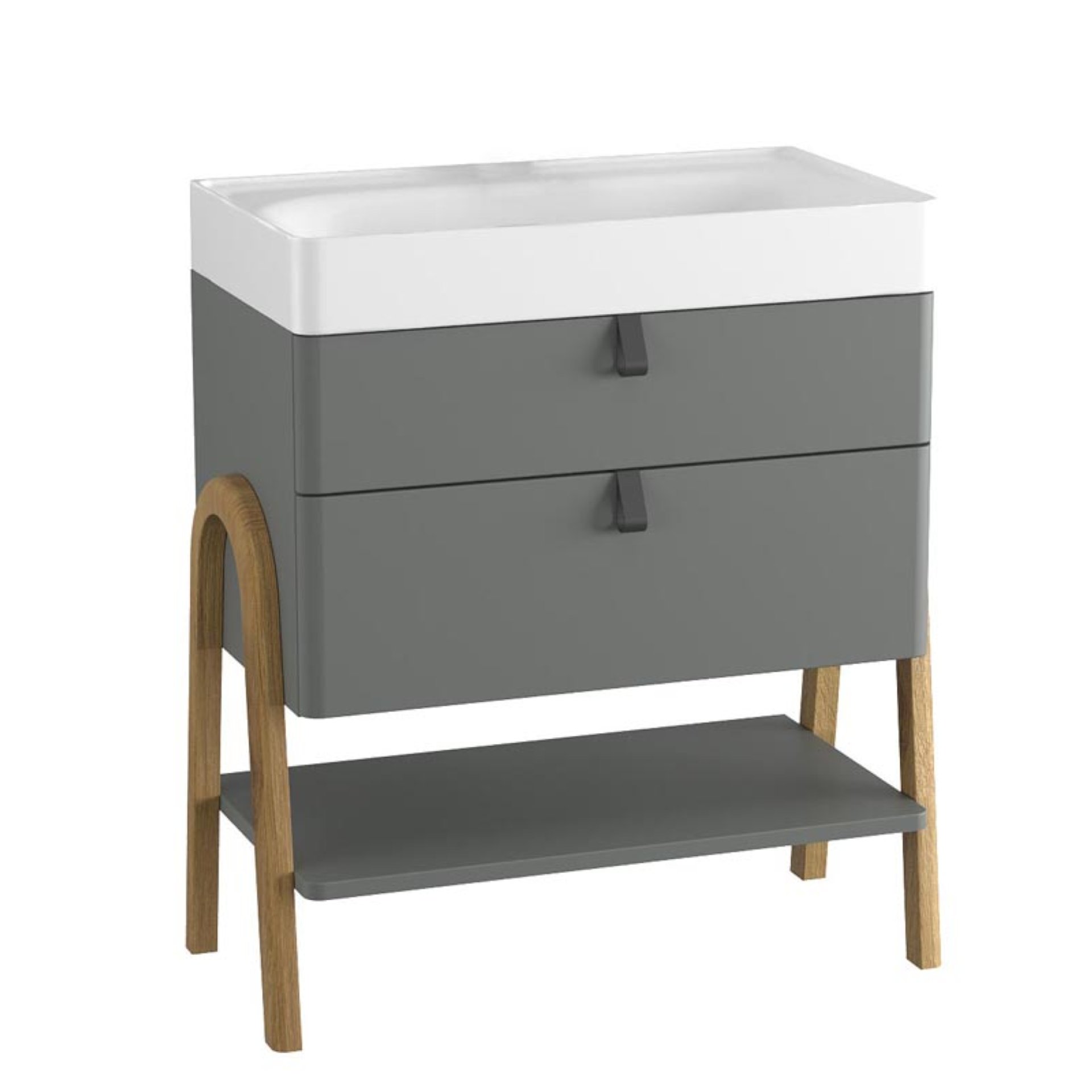 BADEDU PINA Waschbecken mit Unterschrank 70 cm breit, Grün, Waschbecken Gussmarmor Weiß, mit Füßen