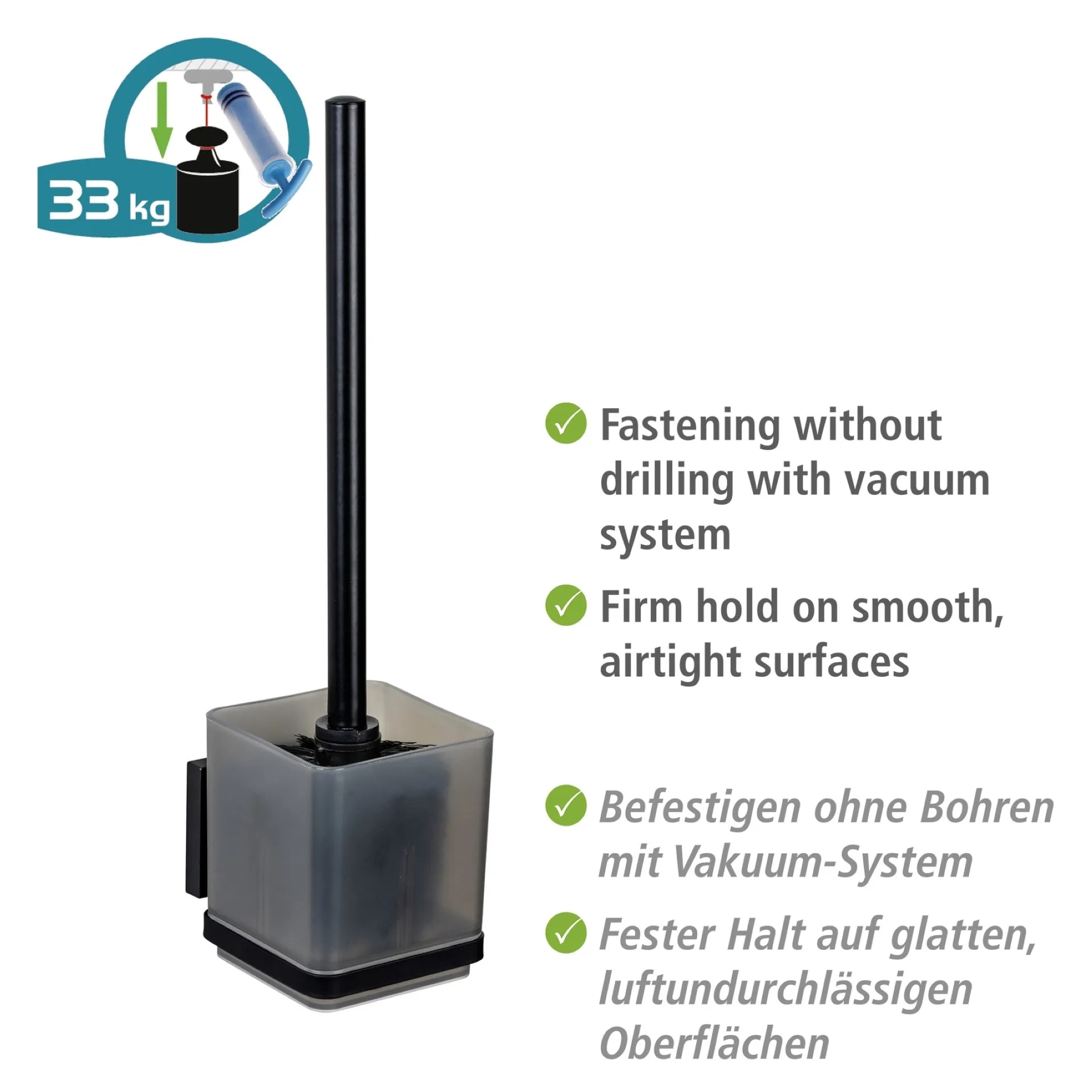 WENKO QUADRO WC-Garnitur, Schwarz, Befestigen ohne Bohren