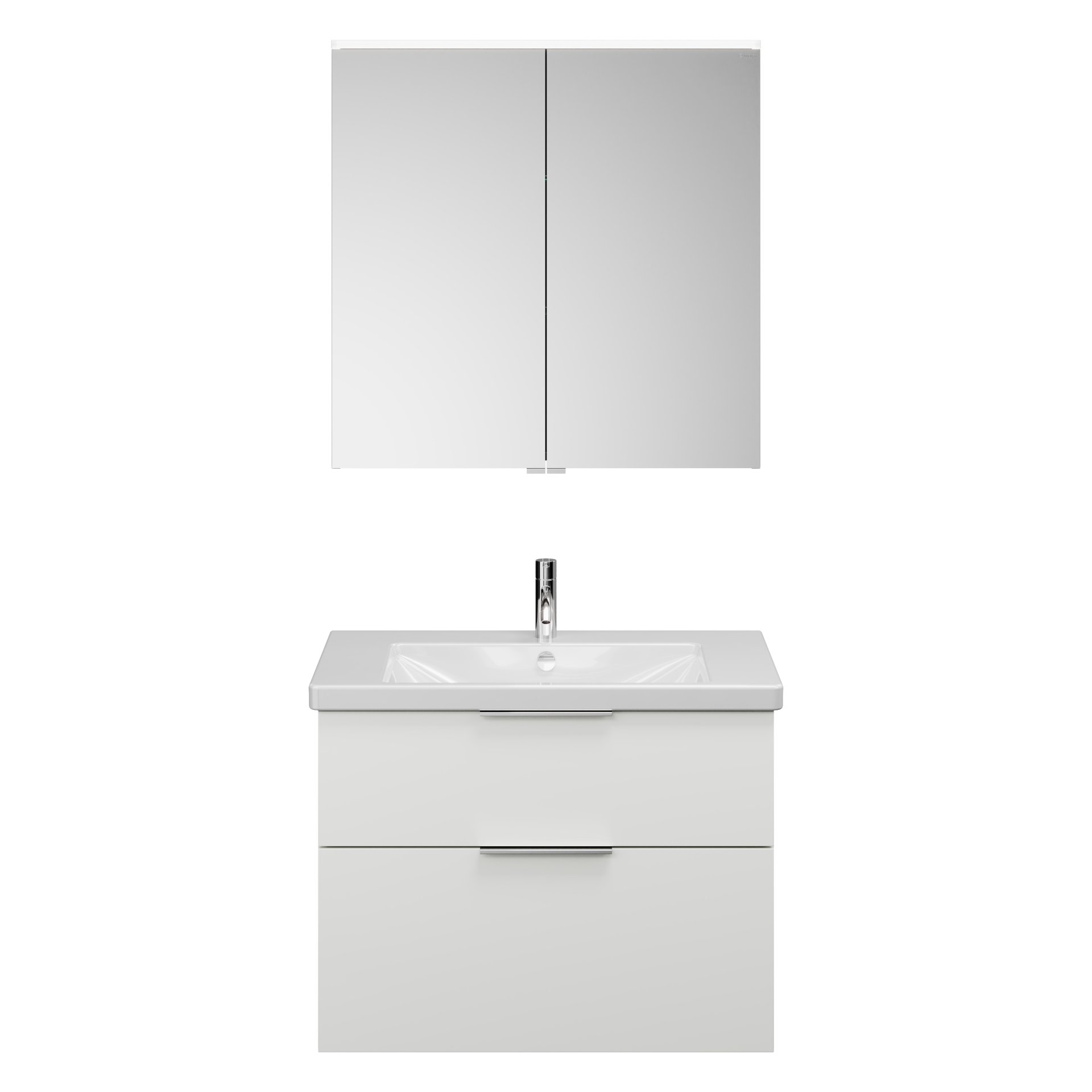 Burgbad EQIO Waschtisch Set mit Spiegelschrank 83 cm breit, Weiß Hochglanz, Waschbecken Keramik Weiß