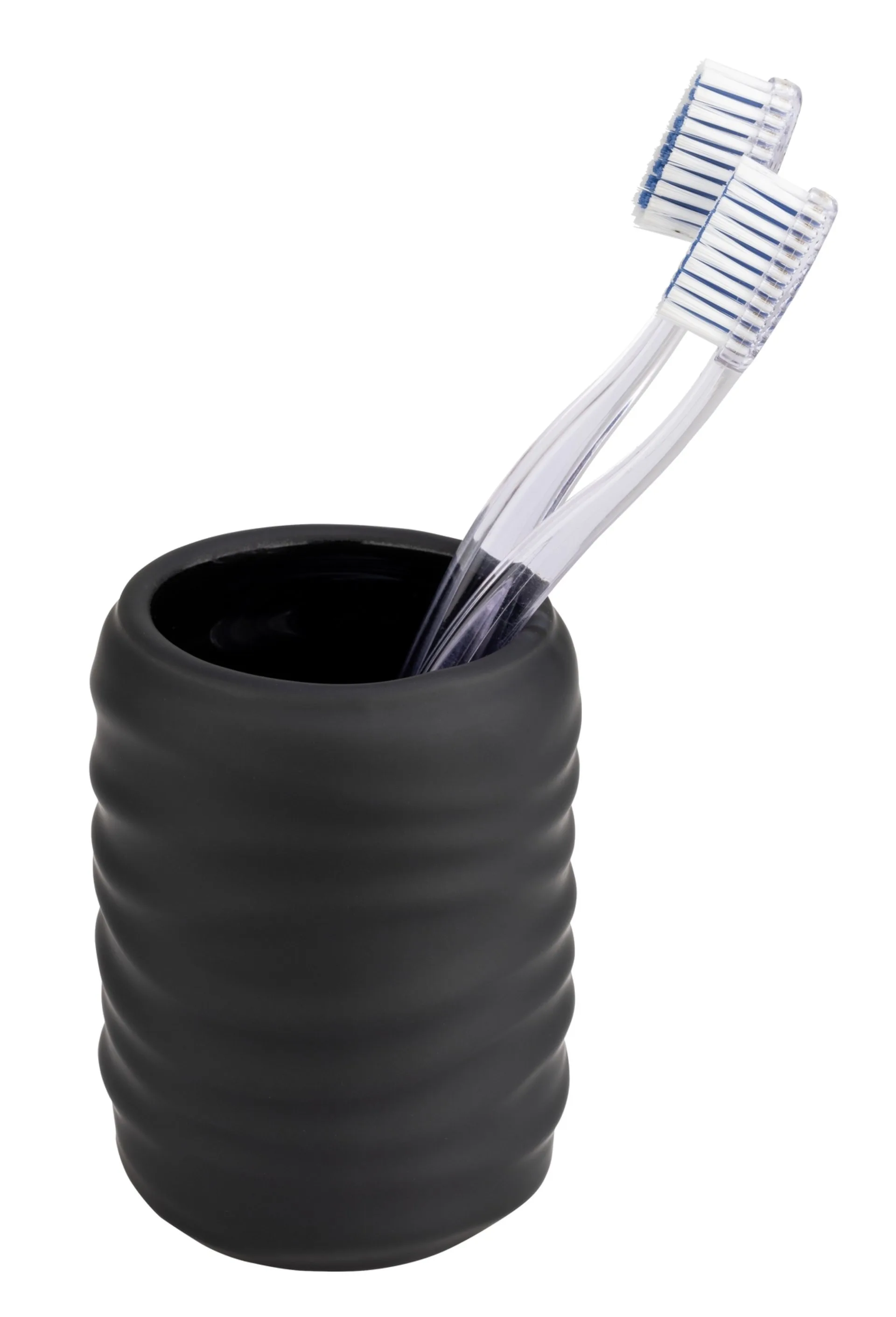 WENKO ILLANA Accessoire Set, Schwarz, Zahnputzbecher, Seifenspender, Keramik