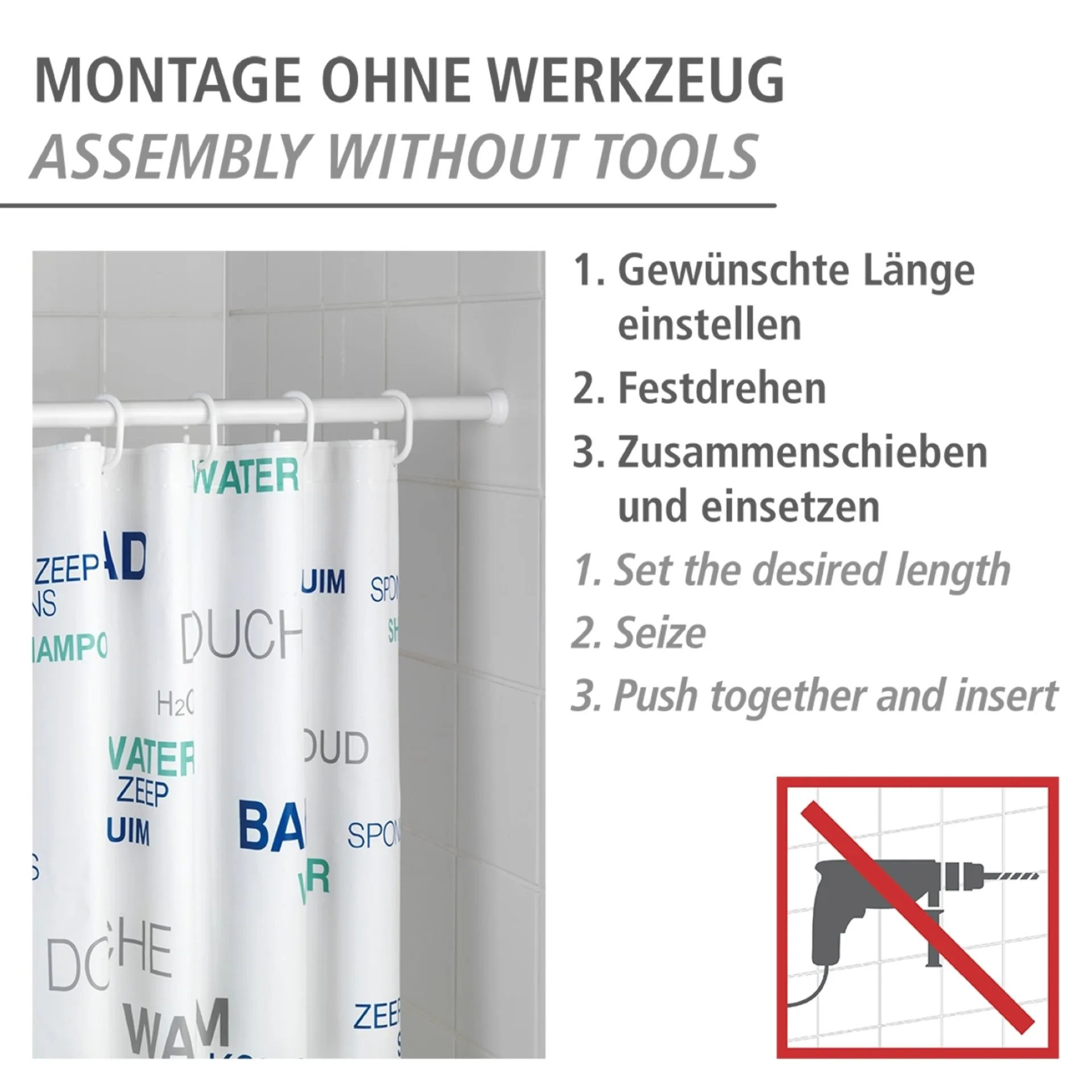 WENKO Teleskop-Duschstange 110-185 cm, Weiß, Aluminium rostfrei