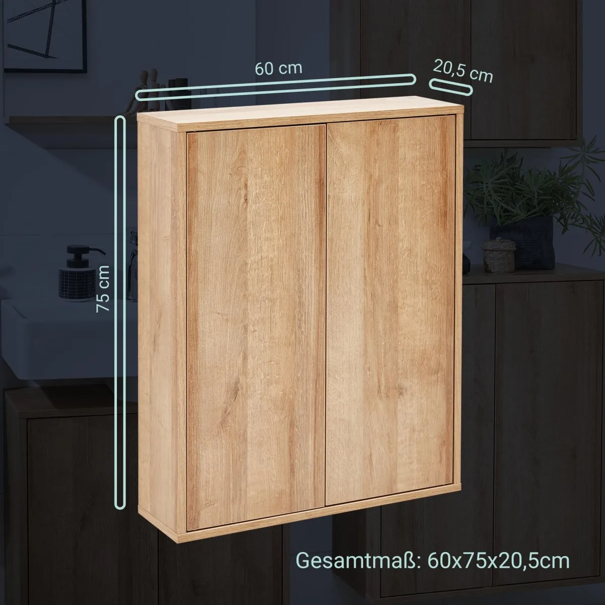 FACKELMANN FINN Doppel Hängeschrank 60 cm breit, Braun hell