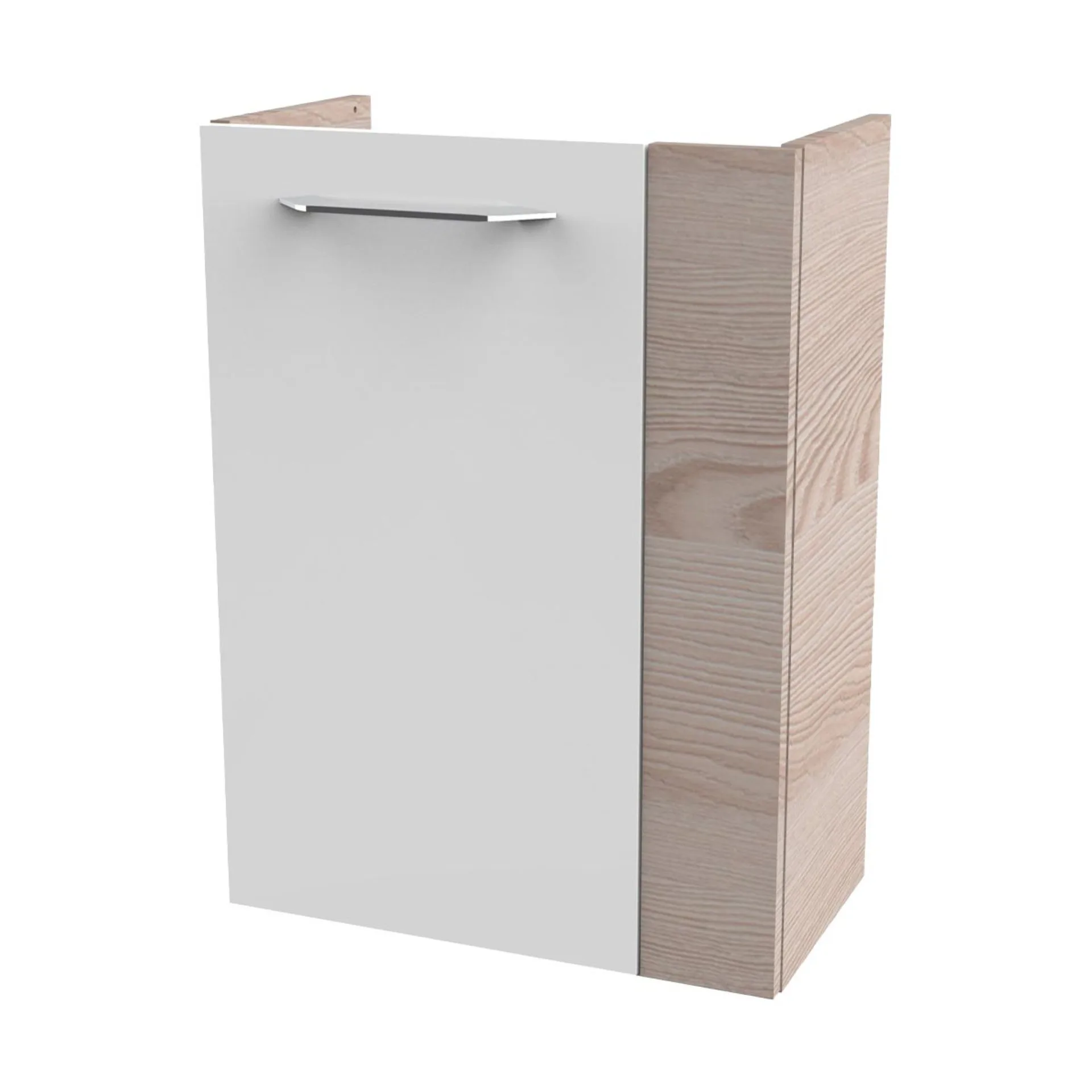 FACKELMANN SBC B.CLEVER Waschbeckenunterschrank Gäste WC 45 cm breit, Weiß/Braun hell, Türanschlag links