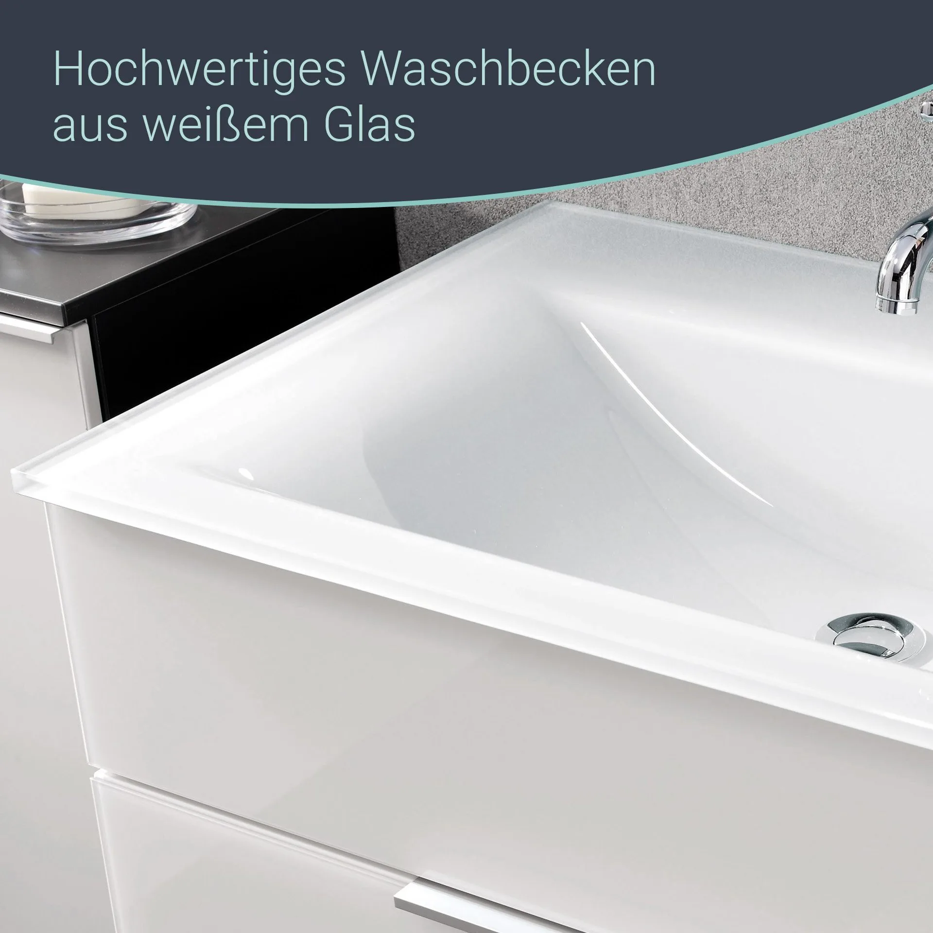 FACKELMANN B.BRILLANT Waschbecken mit Unterschrank 80 cm breit, Weiß Glas/Braun hell, Waschbecken Glas Weiß