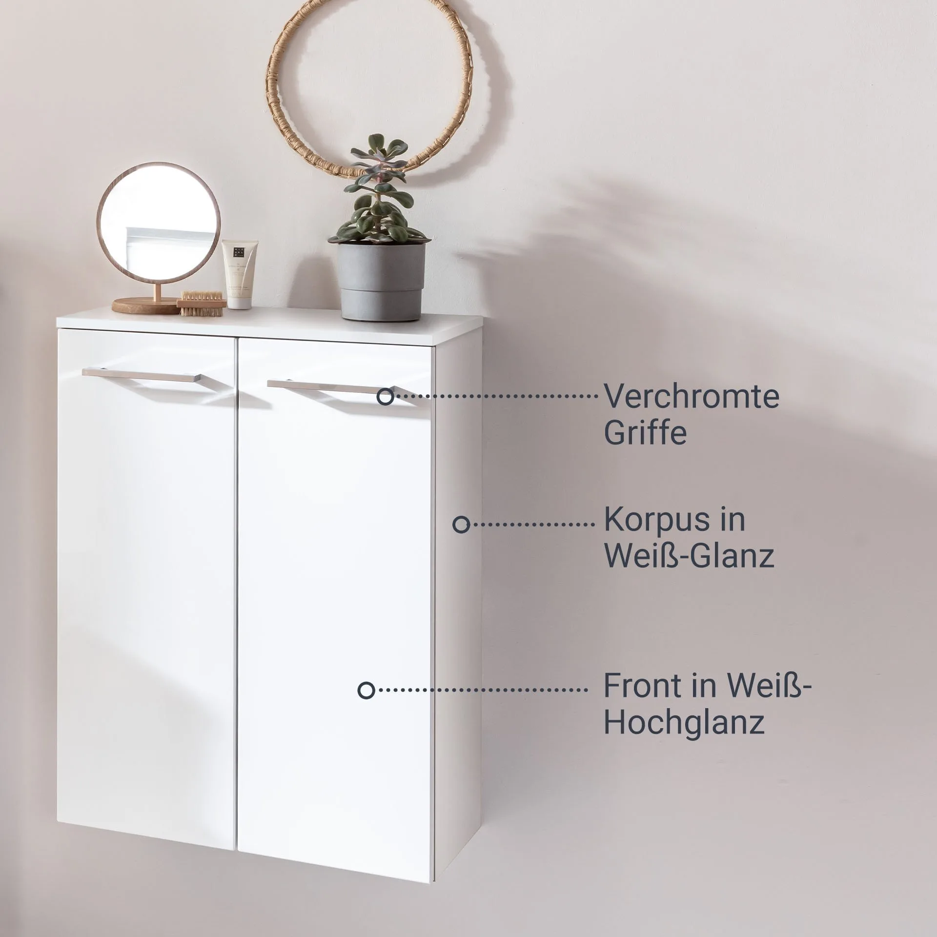Fackelmann VERONA Doppel Midischrank 60 cm, Weiß Hochglanz