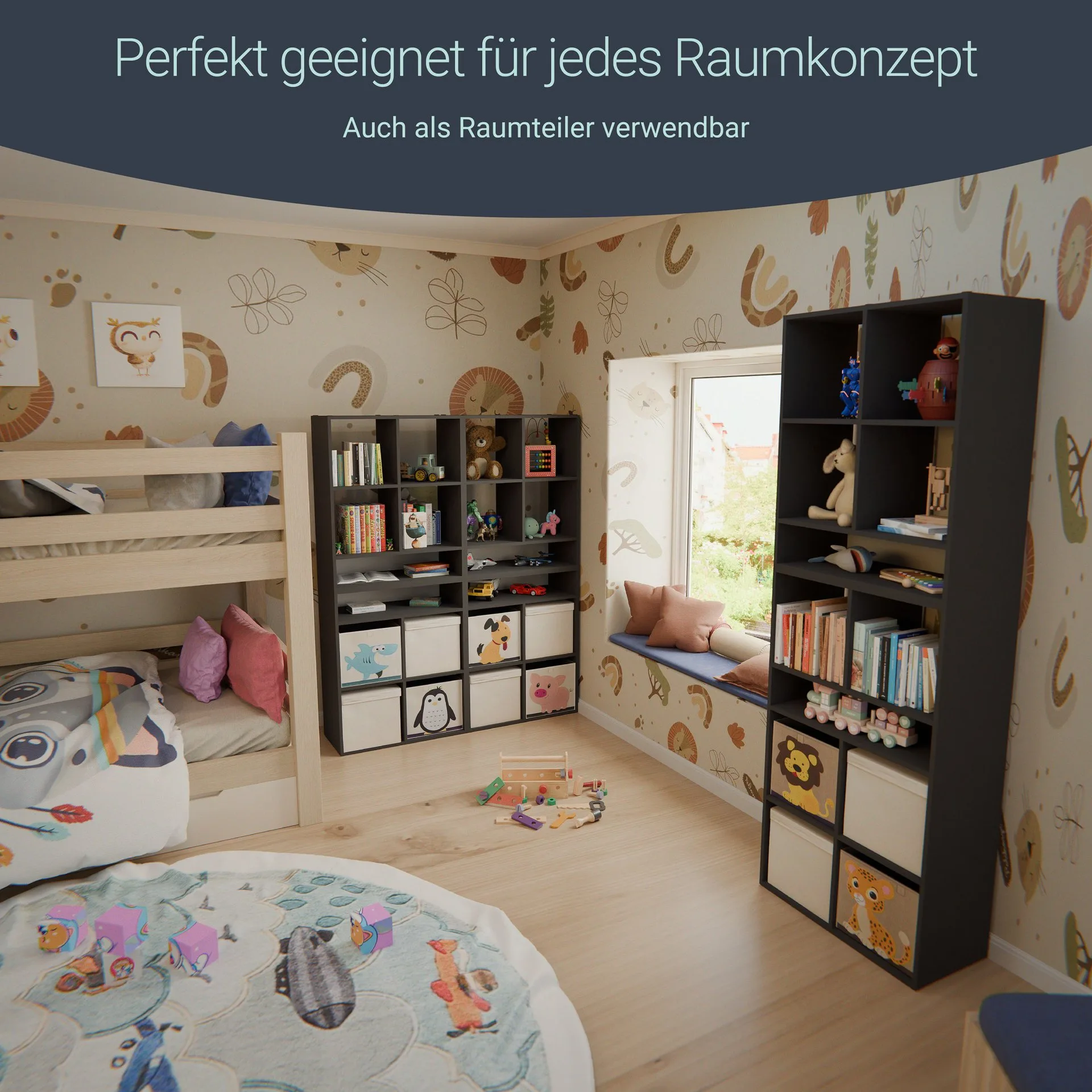 BADEDU WARD Regal 72 cm breit, Anthrazit, 5 Fächer