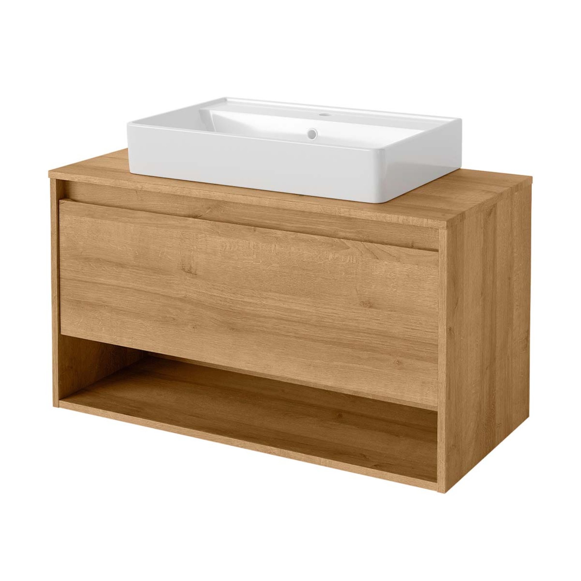 Fackelmann NATURA Badmöbelset 2-teilig, Keramikbecken, 94 cm breit, Braun hell