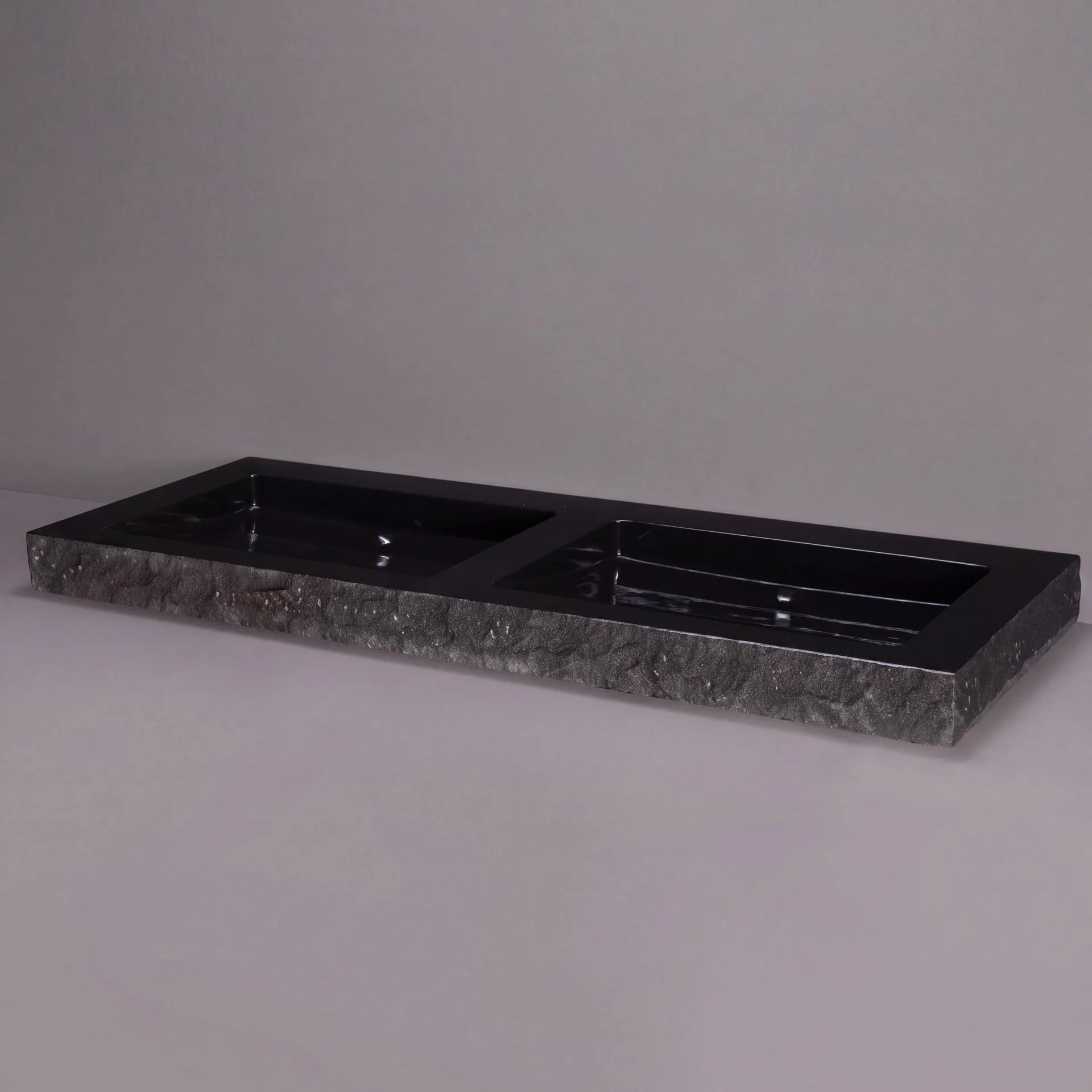 FORZALAQUA PALERMO Doppelwaschbecken 140,5 cm breit, Bluestone, Naturstein, ohne Hahnlöcher