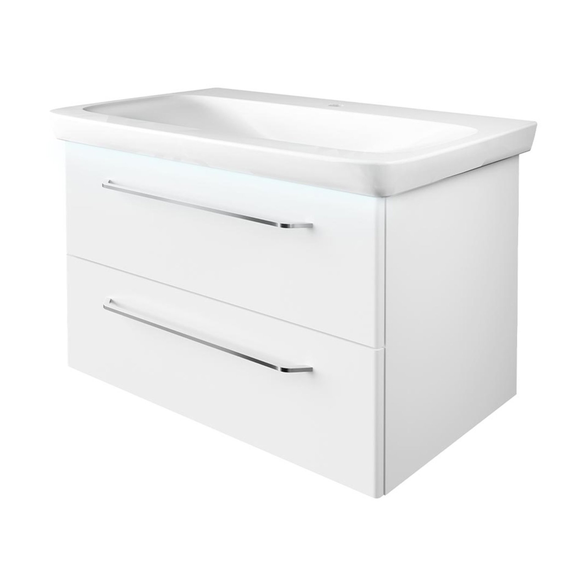 FACKELMANN MILANO Waschbecken mit Unterschrank 88 cm breit, Weiß, Waschbecken Keramik Weiß + Waschbeckenbeleuchtung