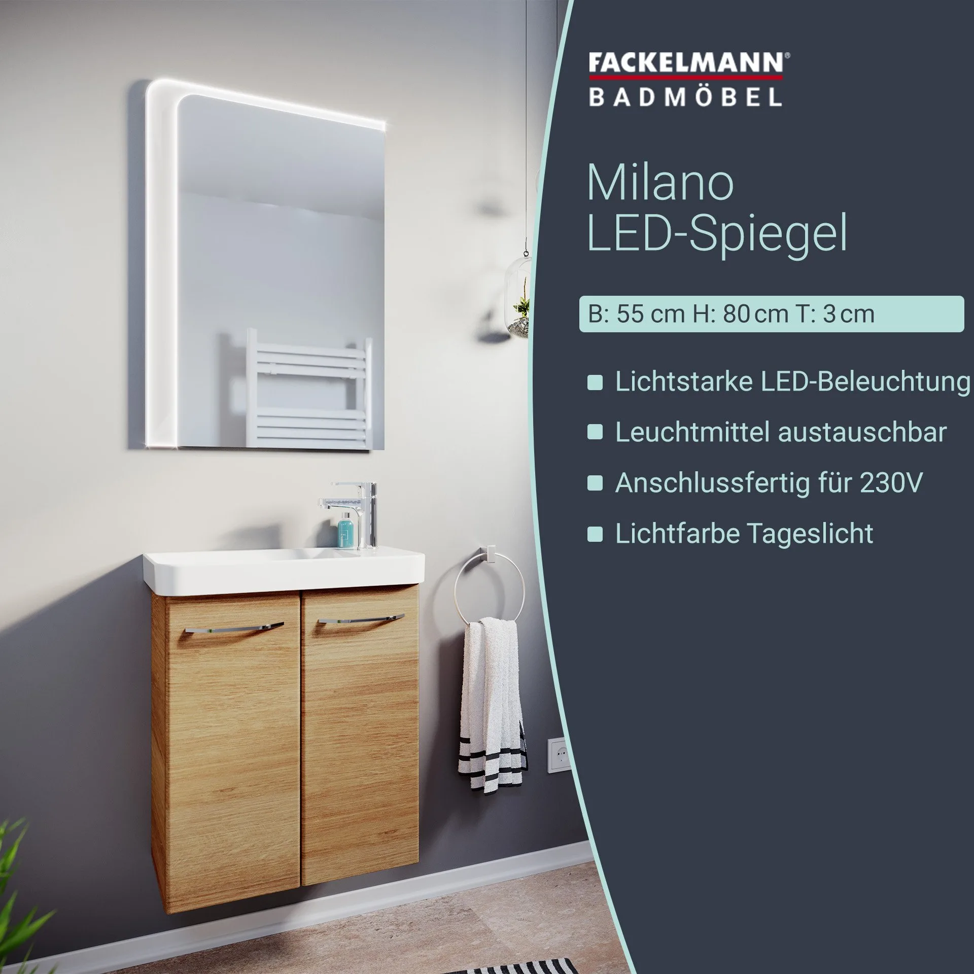 FACKELMANN MI55 LED Spiegel 55 cm breit
