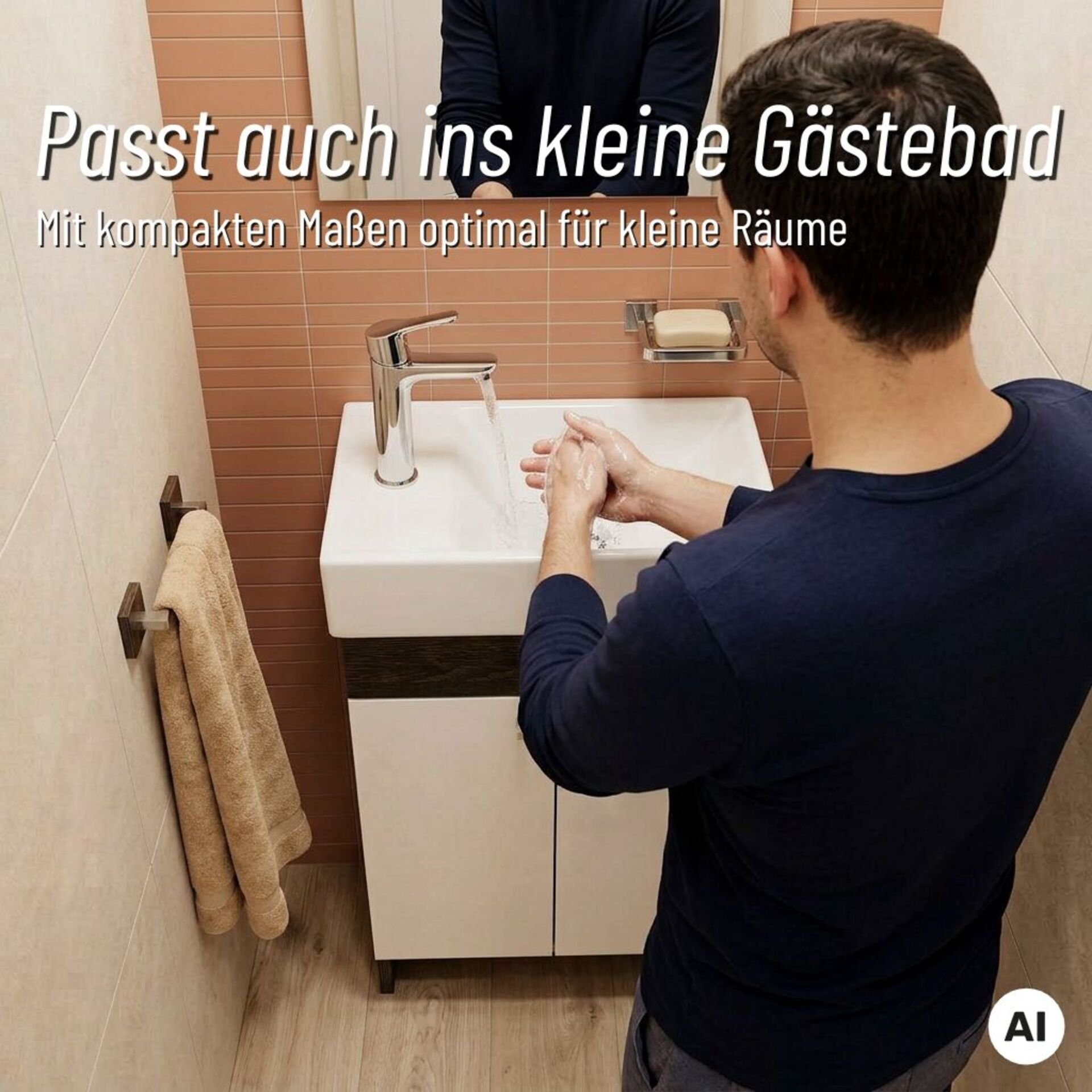 BADEDU OKA Waschbeckenunterschrank 40 cm breit, Weiß/Anthrazit