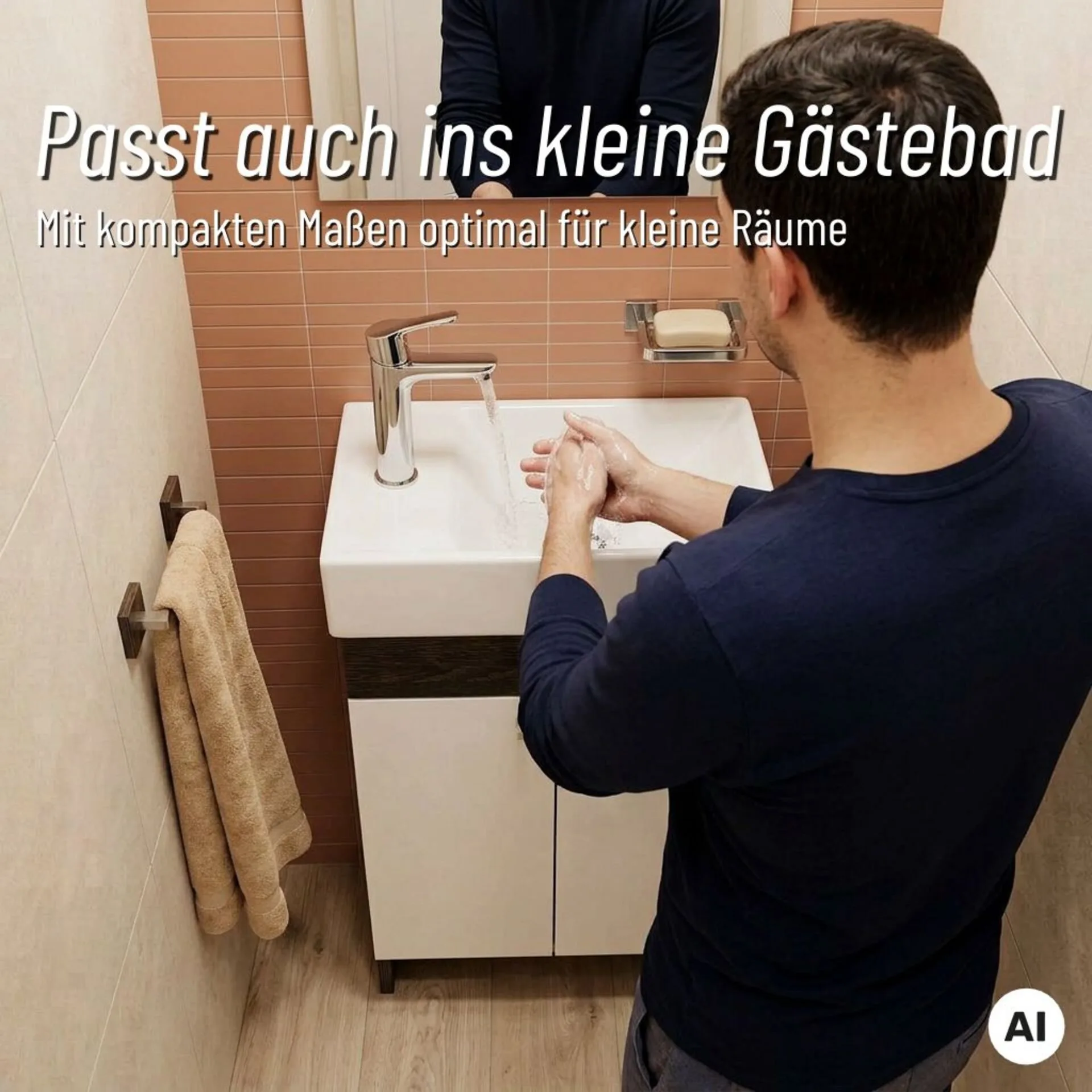 BADEDU OKA Waschbeckenunterschrank 40 cm breit, Weiß/Anthrazit