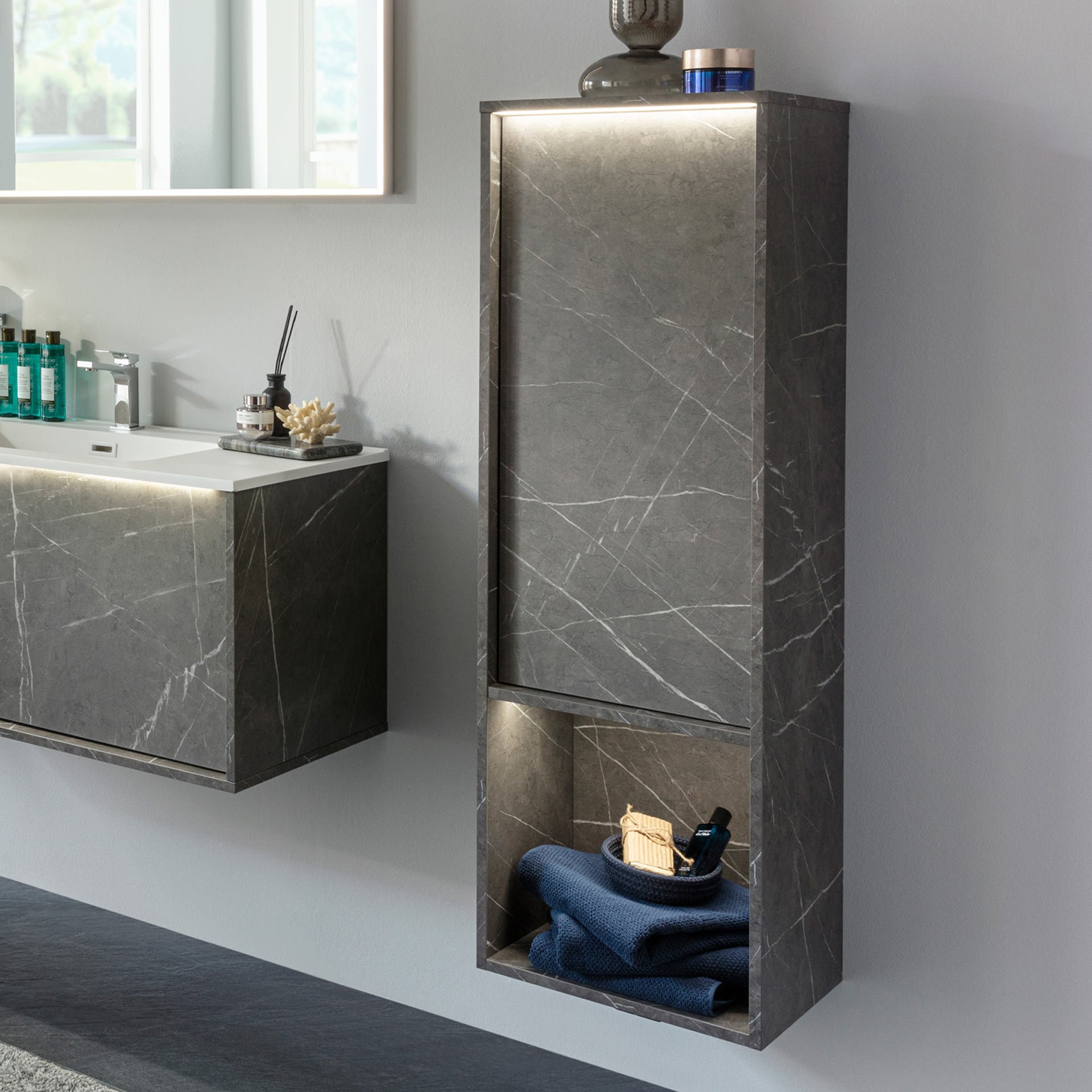 LANZET DUNE Midischrank 40,3 cm breit, Marmor Grau, inkl. LED Beleuchtung