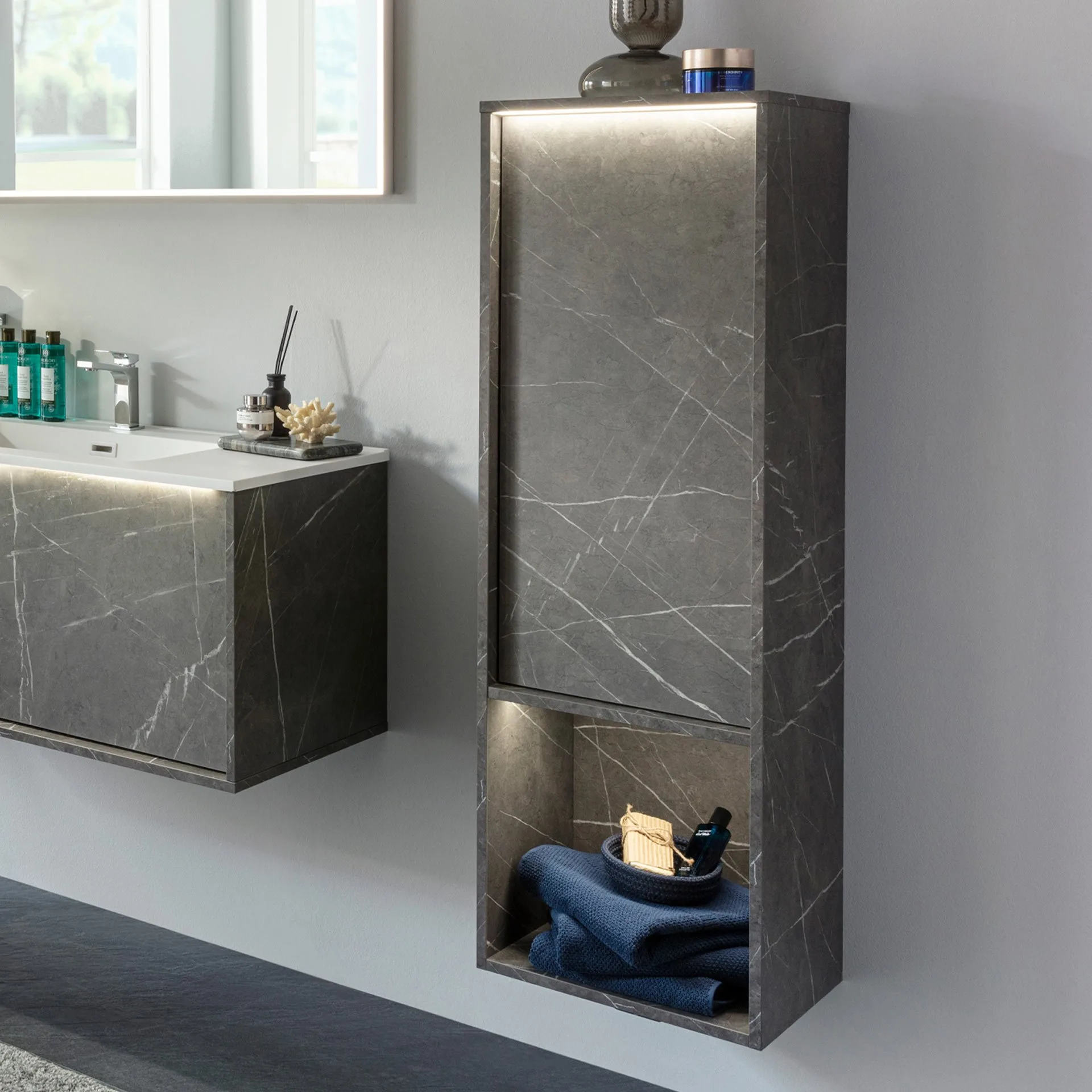 LANZET DUNE Midischrank 40,3 cm breit, Marmor Grau, inkl. LED Beleuchtung