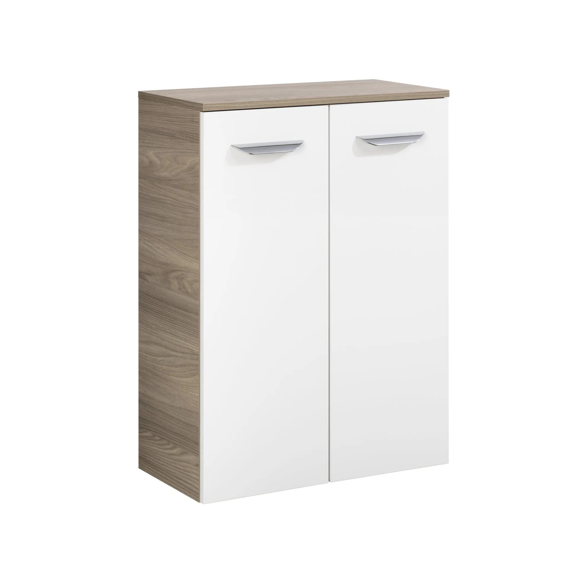 FACKELMANN LUXOR Doppel Midischrank 60 cm breit, Weiß/Braun hell + Wäschekorb