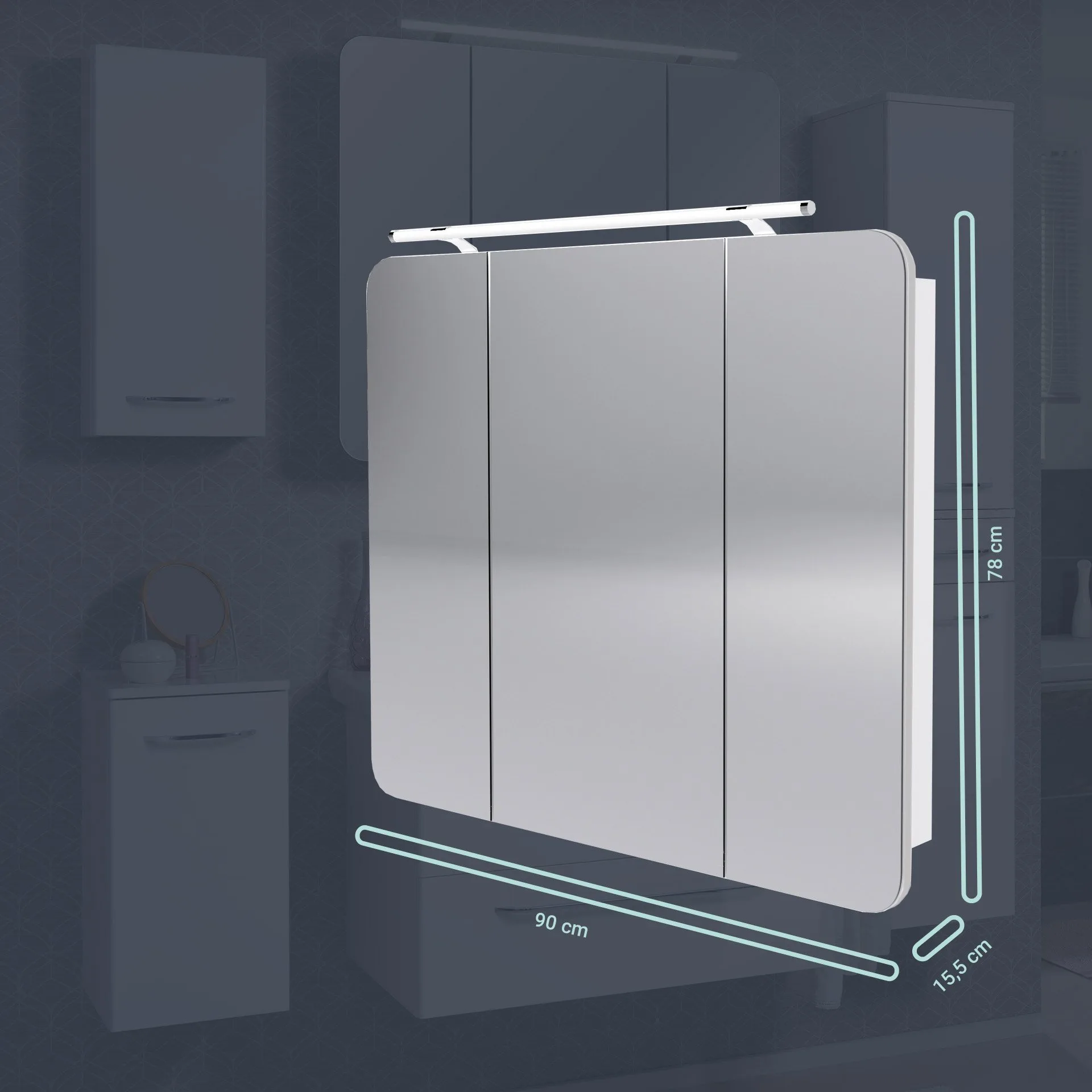 FACKELMANN MILANO LED Spiegelschrank 90 cm breit, Weiß