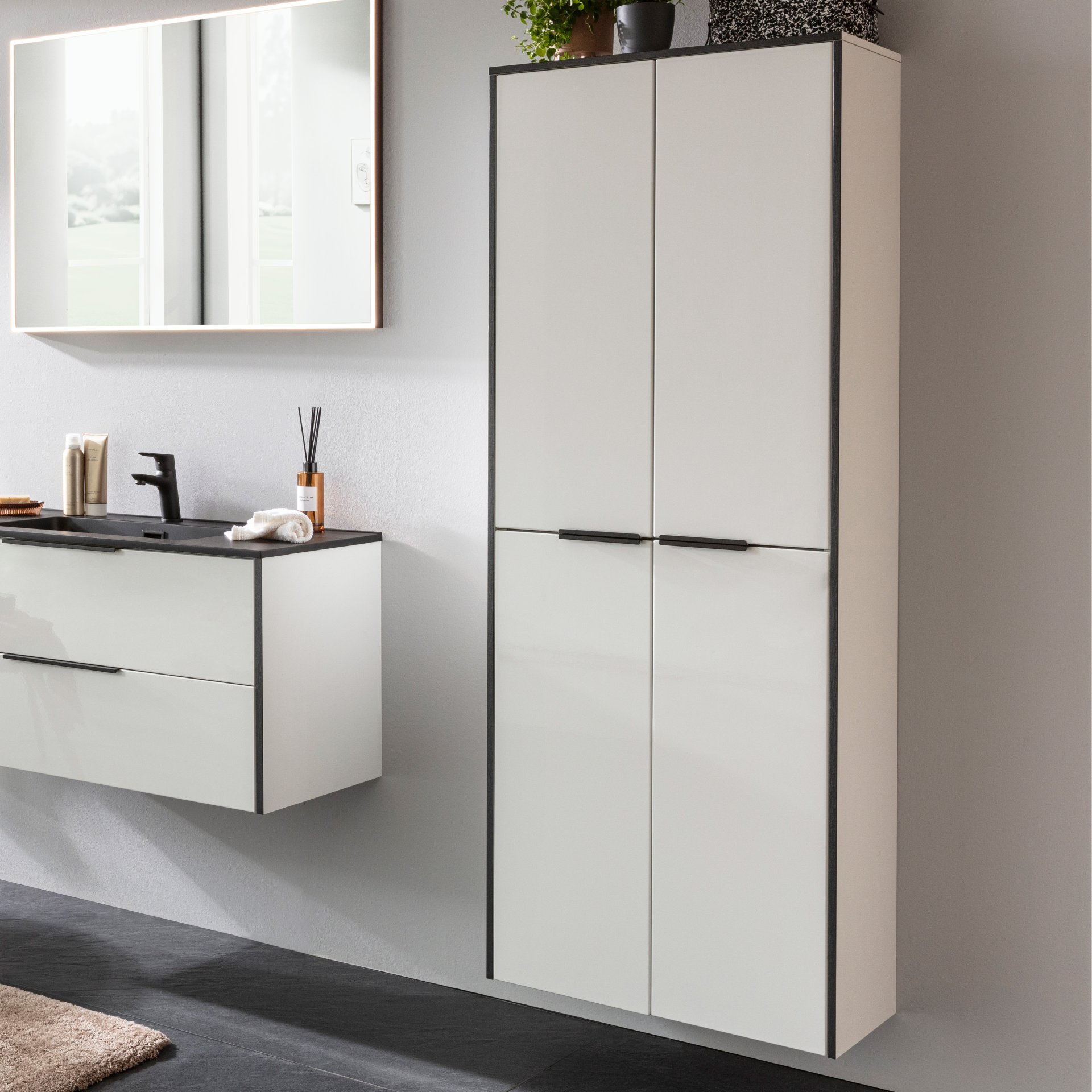 FACKELMANN FLAIR Doppel Hochschrank 63 cm breit, Weiß/Anthrazit