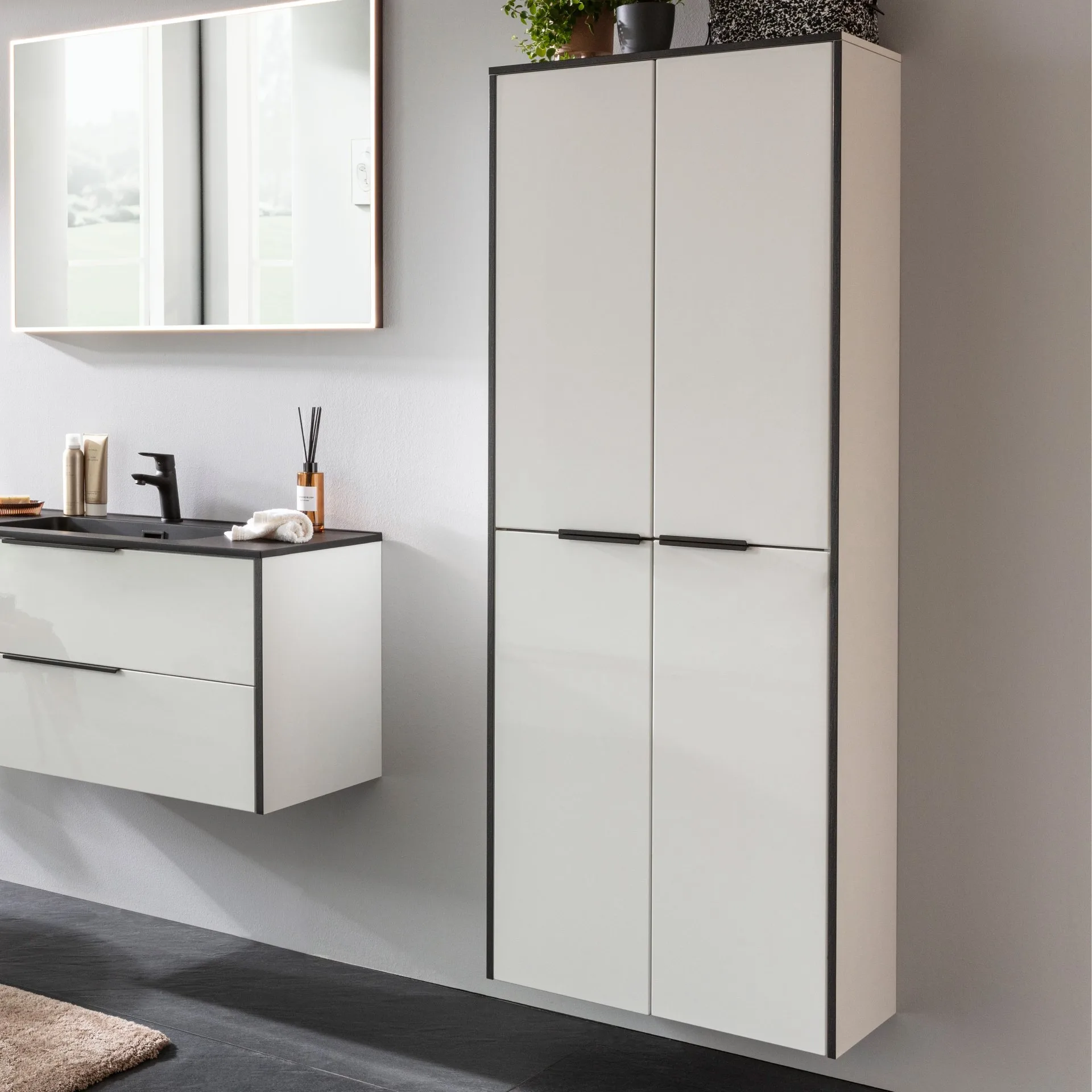 FACKELMANN FLAIR Doppel Hochschrank 63 cm breit, Weiß/Anthrazit