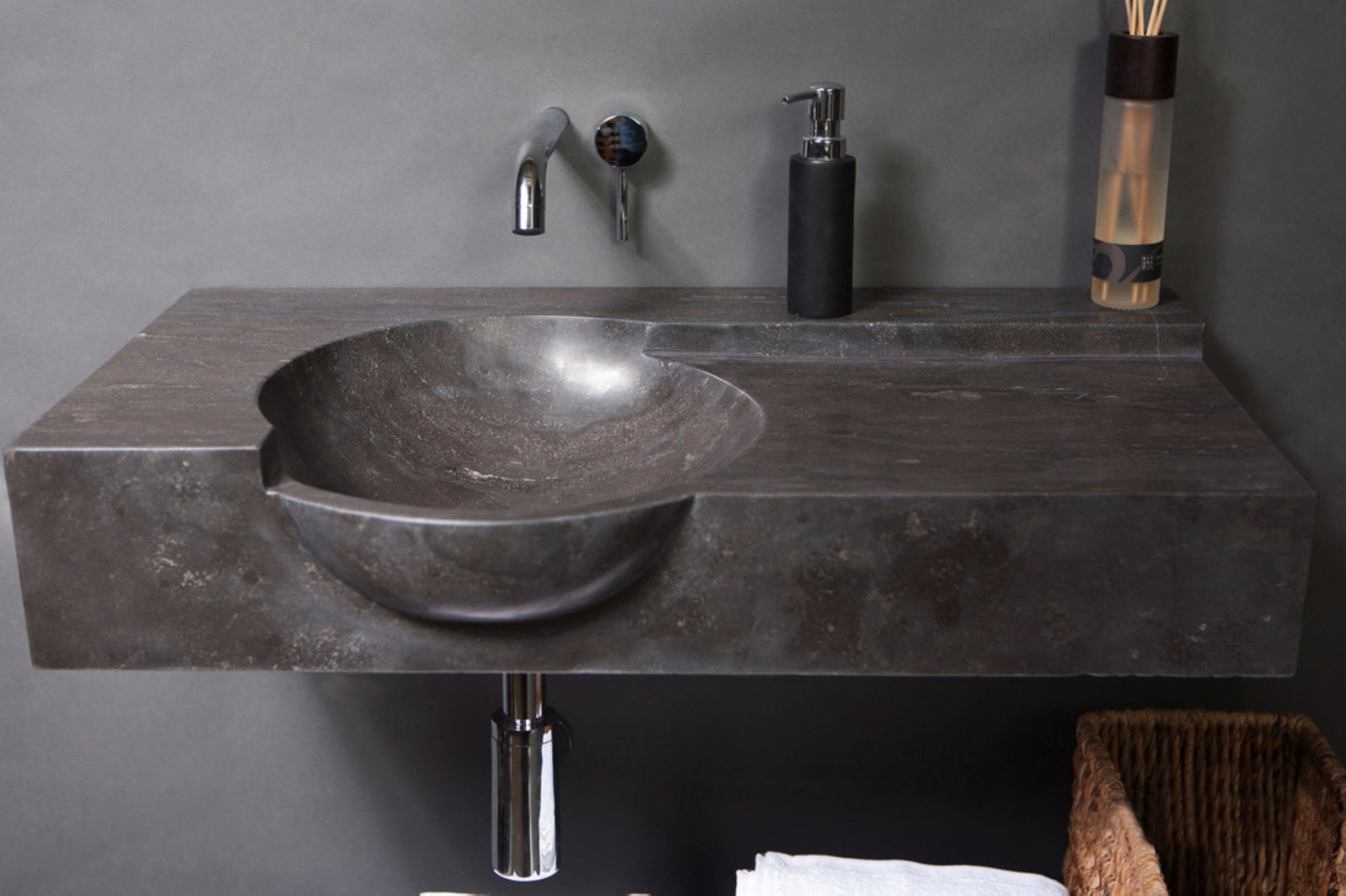 Waschbecken Naturstein LAGUNA (80 cm) Bluestone, ohne Hahnloch, 100079