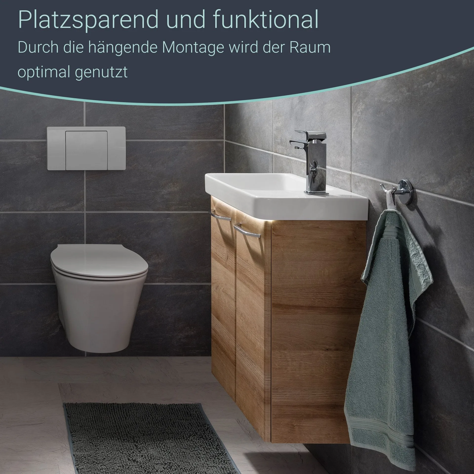 FACKELMANN MILANO Waschbeckenunterschrank Gäste WC 52 cm breit, Braun hell