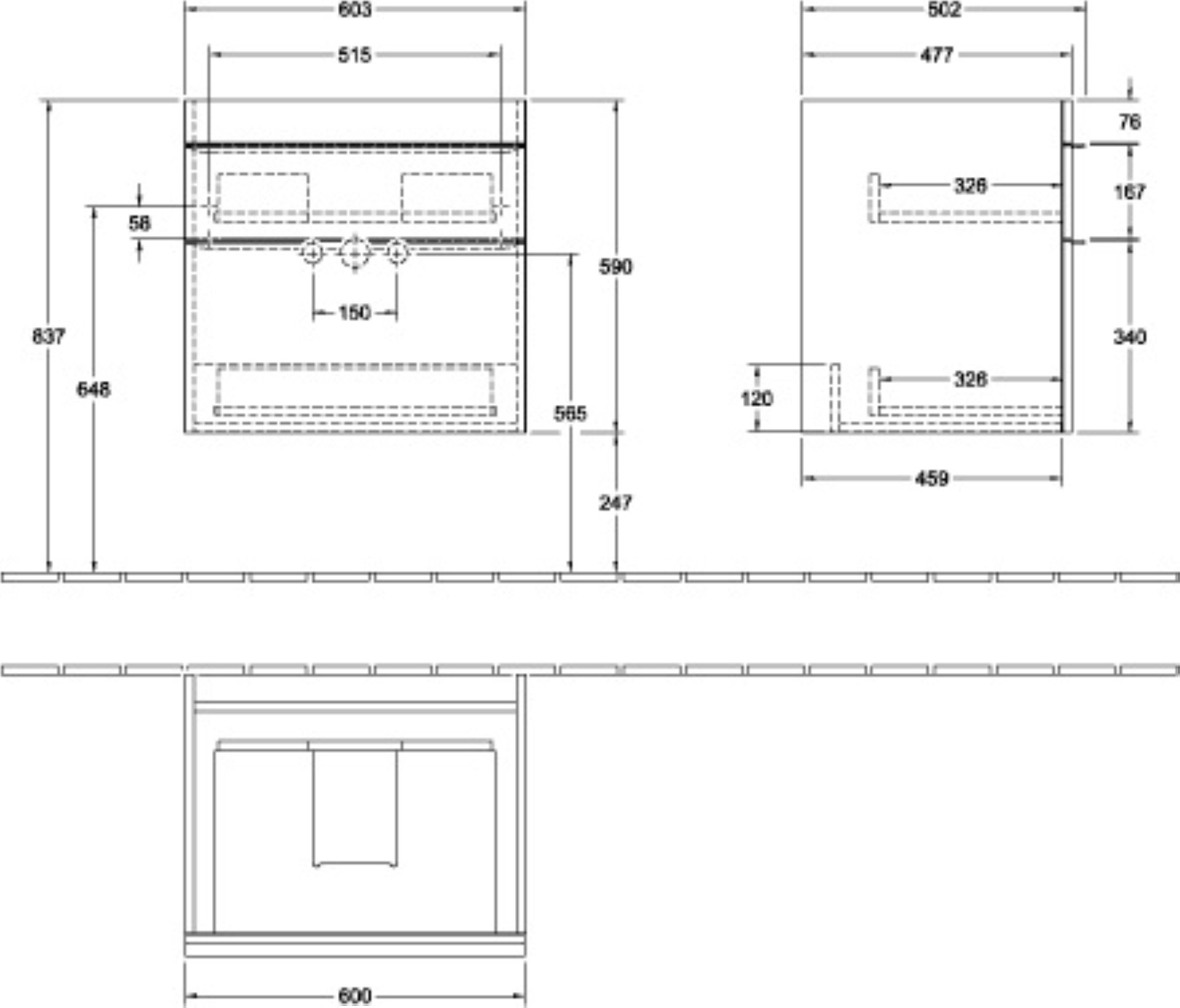 VILLEROY & BOCH VENTICELLO Waschbeckenunterschrank 60 cm breit, Weiß, Griff Chrom, 2 Schubladen