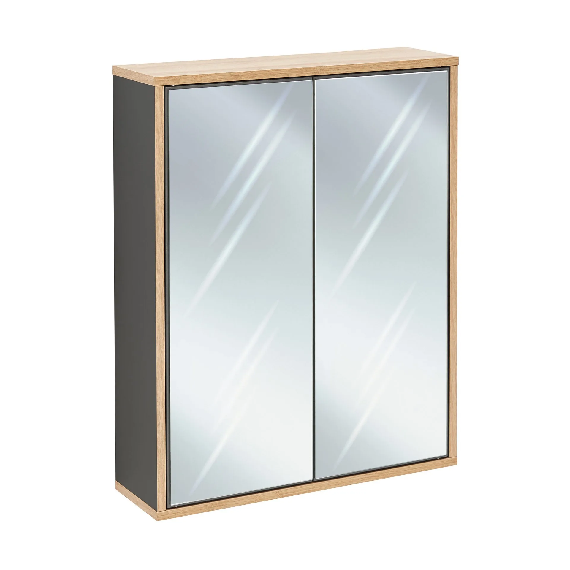 FACKELMANN FINN Spiegelschrank 60 cm breit, Anthrazit/Braun hell