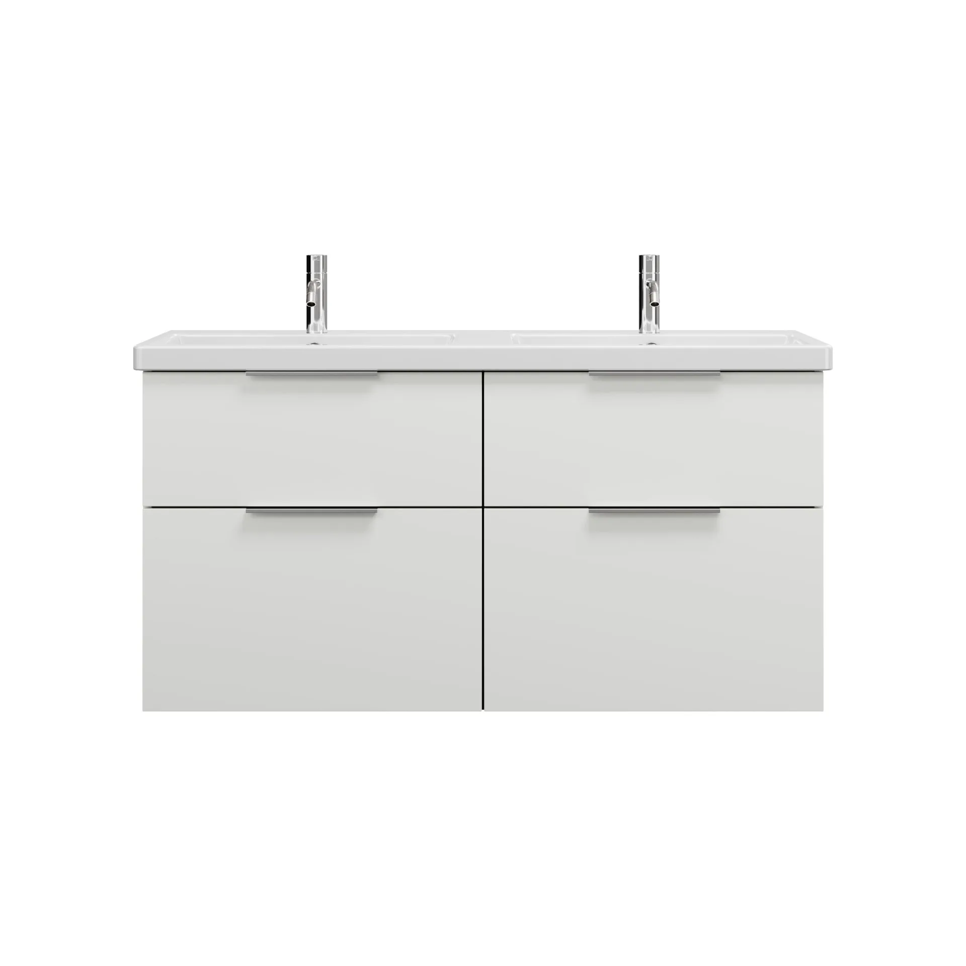 Burgbad EQIO Waschbecken mit Unterschrank 123 cm breit, Weiß Hochglanz, Doppelwaschbecken Keramik Weiß, 4 Schubladen