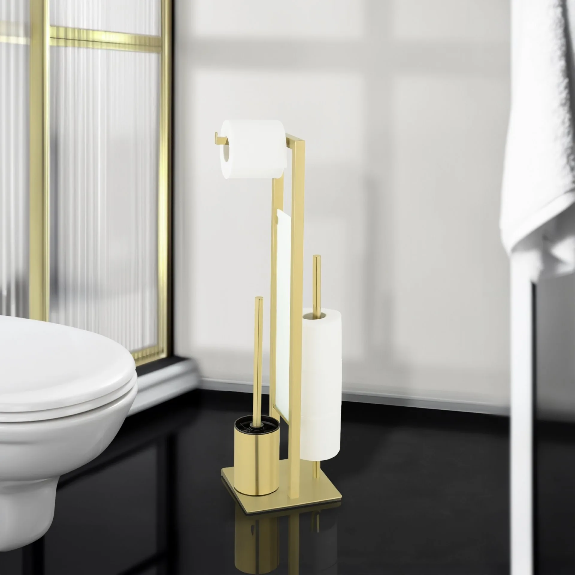 WENKO RIVALTA WC-Garnitur, Gold, mit Toilettenpapierhalter und Bevorrater, stehend