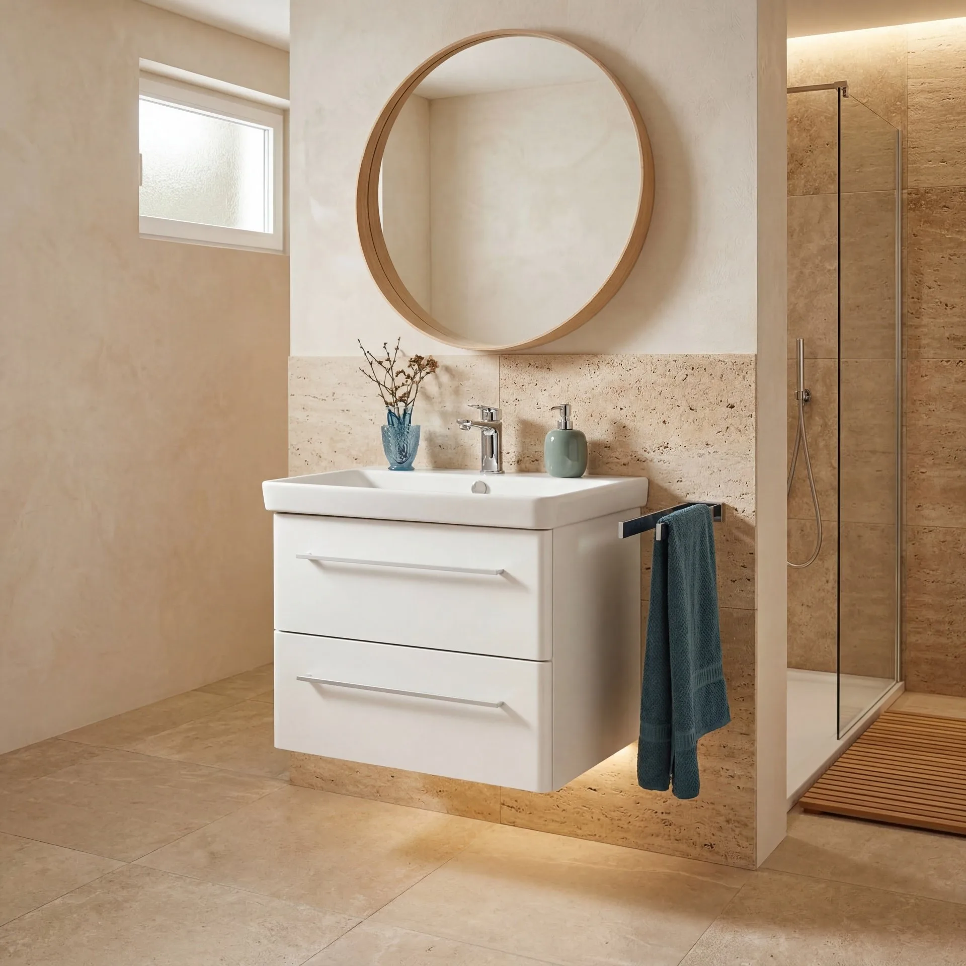 LANZET K8 Waschbecken mit Unterschrank 60 cm breit, Weiß, Waschbecken Keramik Weiß