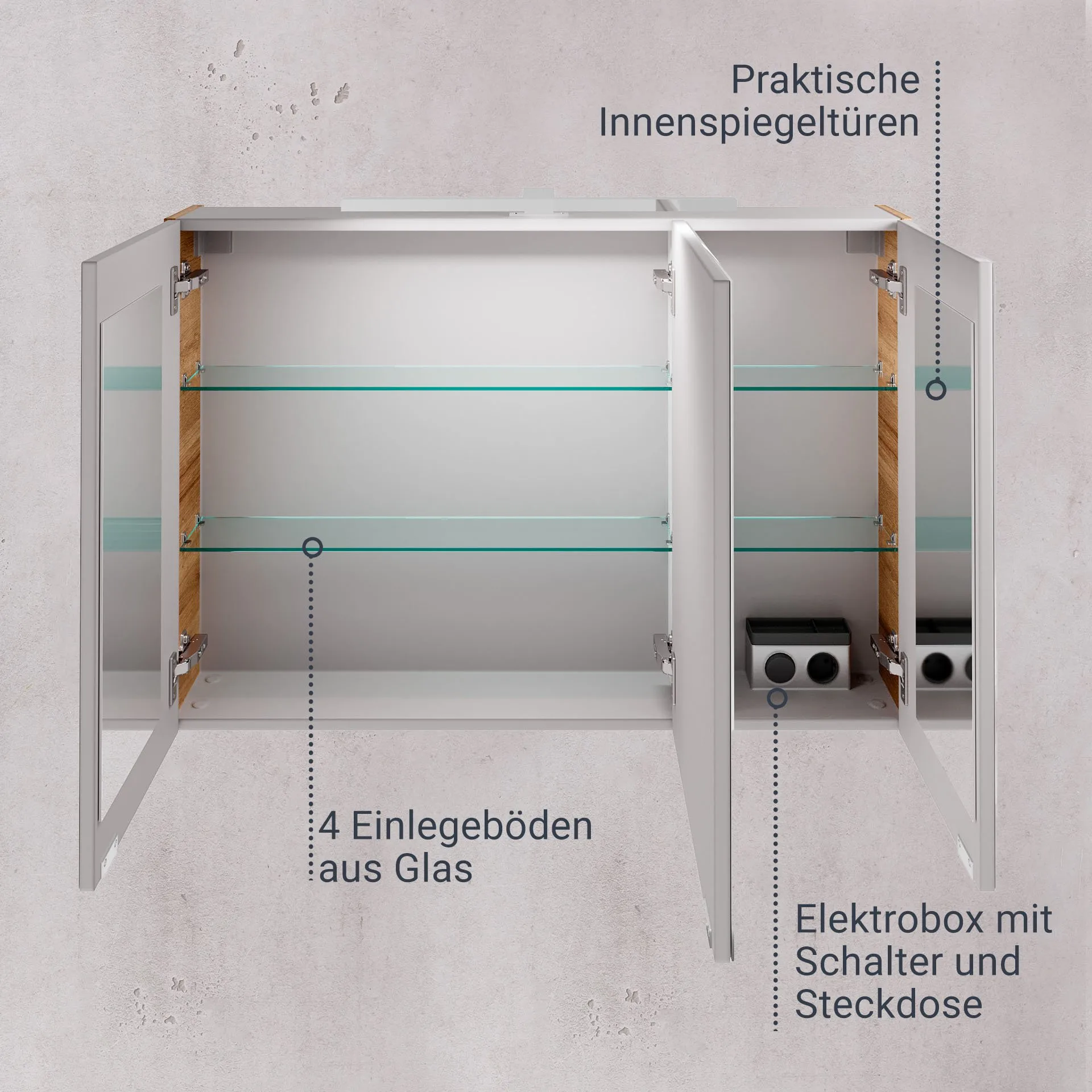 FACKELMANN B.BRILLANT LED Spiegelschrank, 100 cm breit, Braun hell