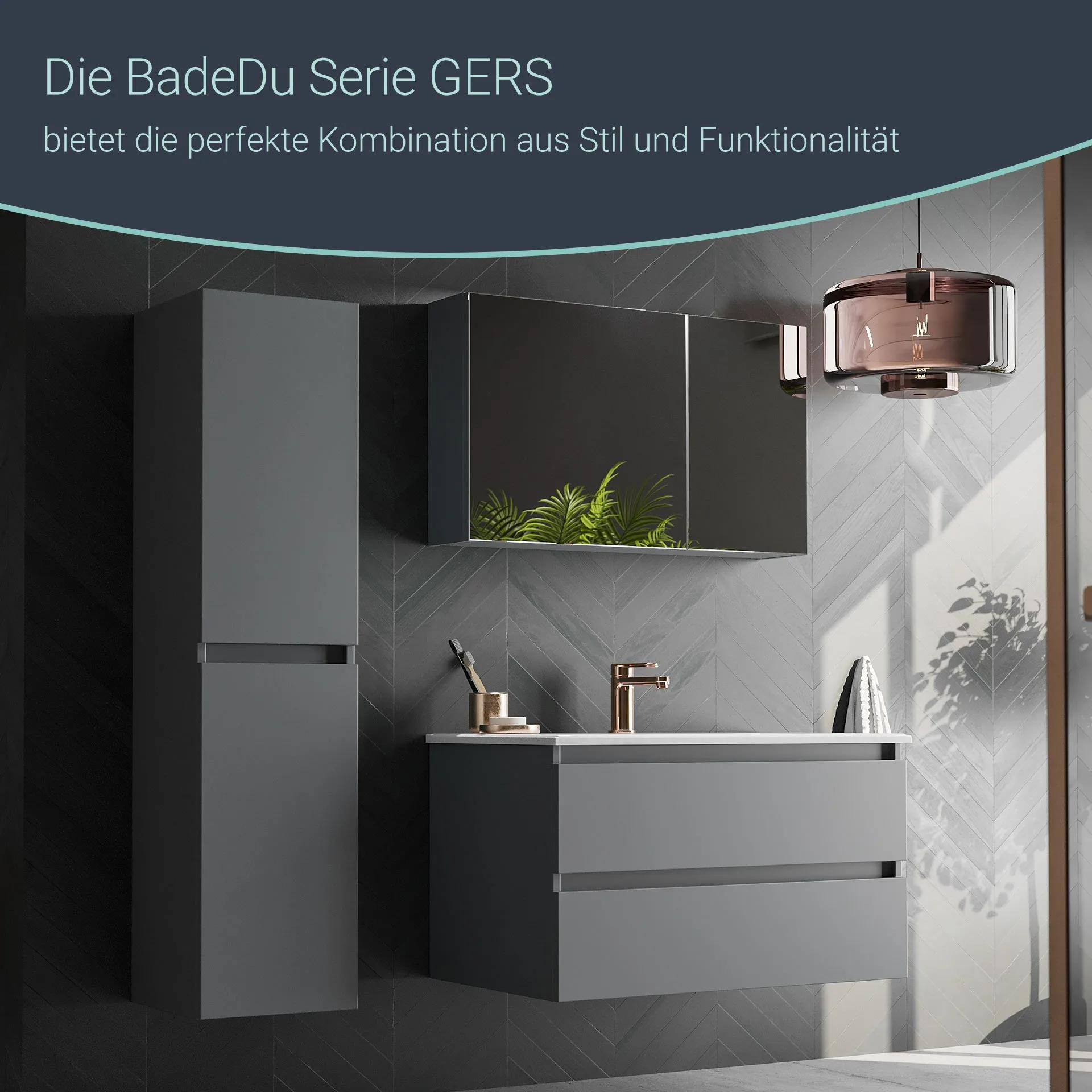 BADEDU GERS Spiegelschrank 80 cm breit, Grau
