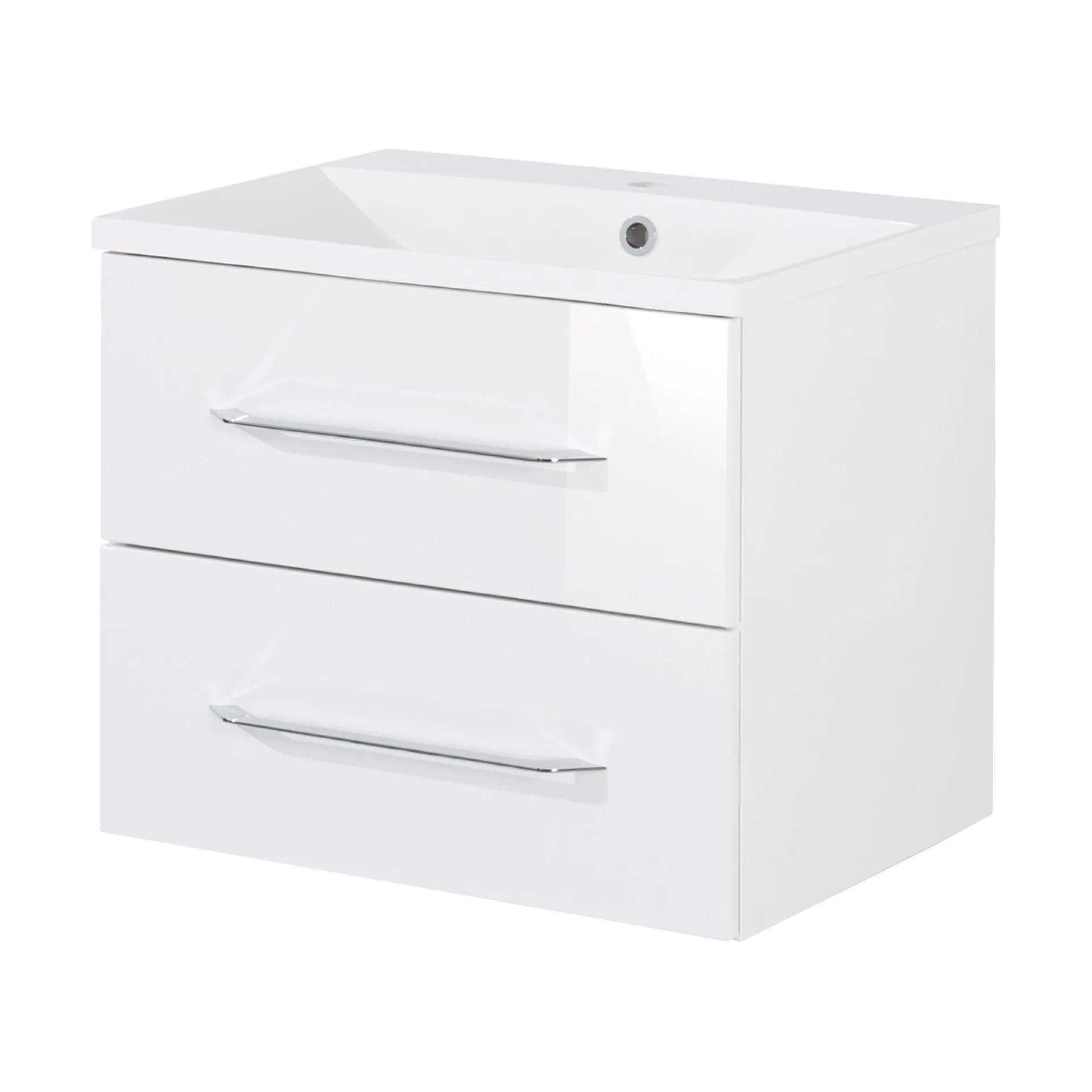 FACKELMANN B.CLEVER Waschtisch Set mit Spiegelschrank 60 cm breit, Weiß, Waschbecken Gussmarmor Weiß