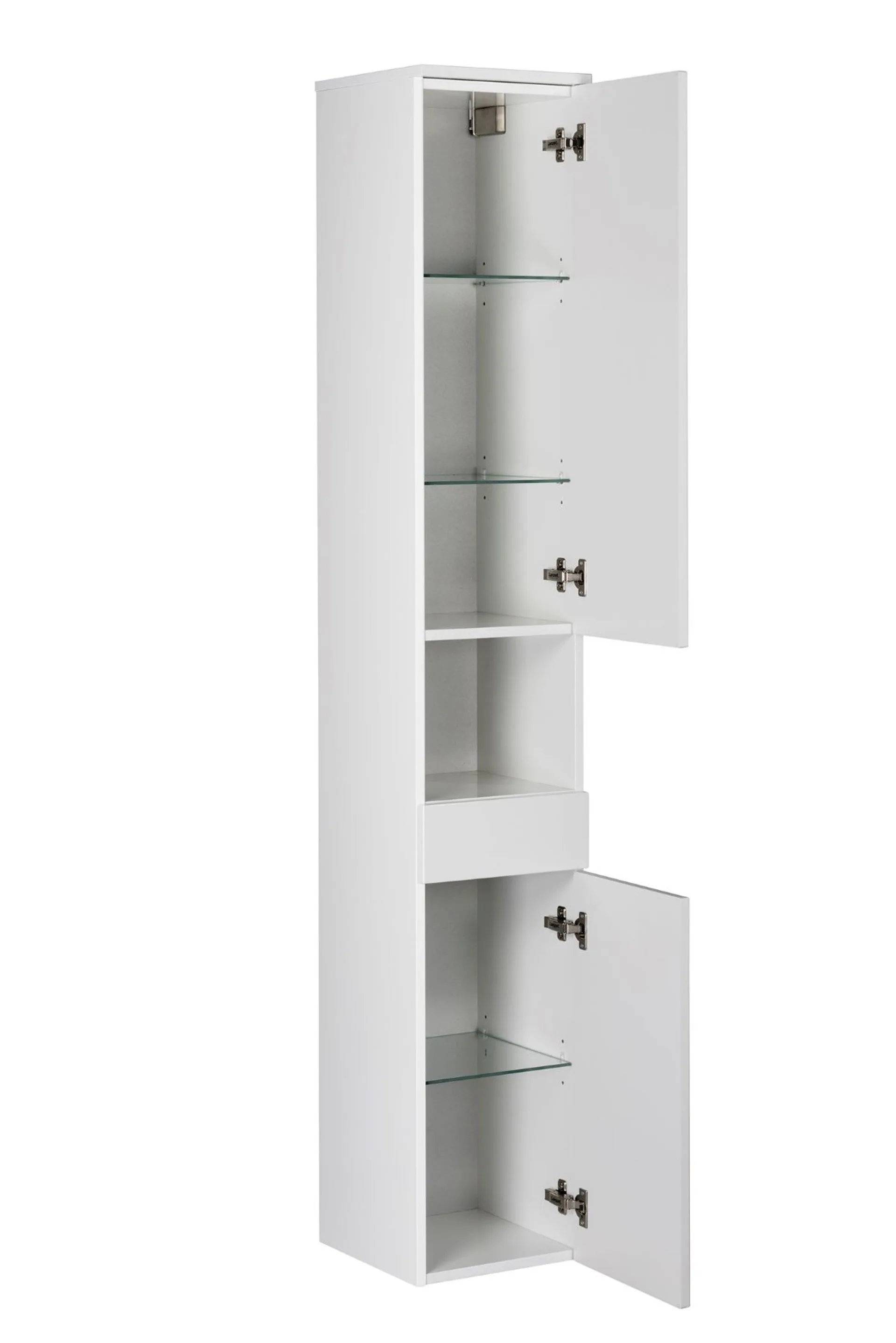 LANZET Hochschrank 30 cm breit, Weiß, Türanschlag rechts + Schublade + Nische