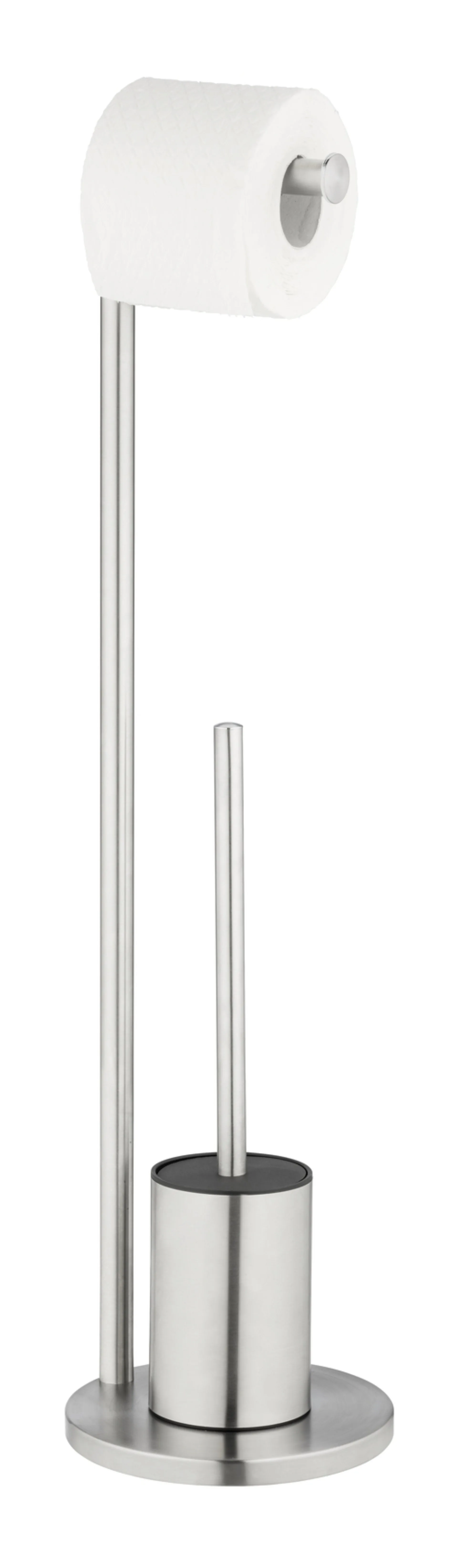 WENKO FERLA WC-Garnitur, Silber matt, mit Toilettenpapierhalter, stehend