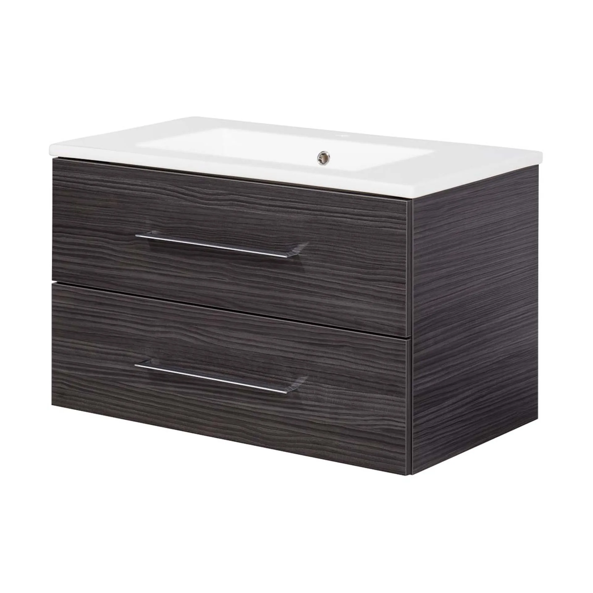 FACKELMANN B.PERFEKT Waschbecken mit Unterschrank 82 cm breit, Anthrazit, Waschbecken Keramik Weiß