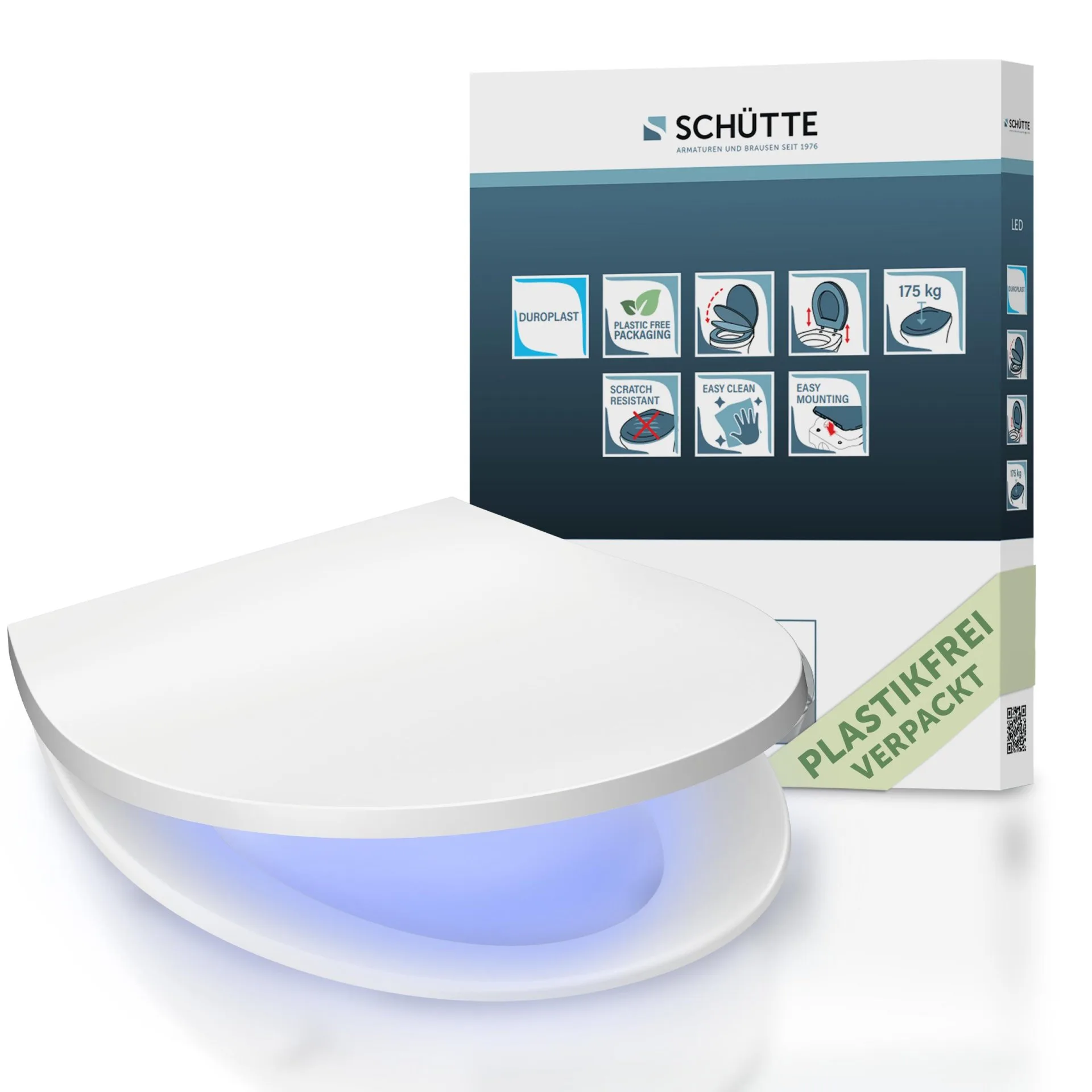 SCHÜTTE LED WC-Sitz, Weiß, Kunststoff, mit Absenkautomatik und Schnellverschluss
